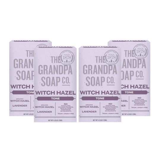 The Grandpa Soap Company Witch Hazel Bar Soap - Gently Tones Skin, With Witch Hazel and Lavender, Provides a Relaxing Effect, Vegan, For Face Beauty & Personal Care The Grandpa Soap Company