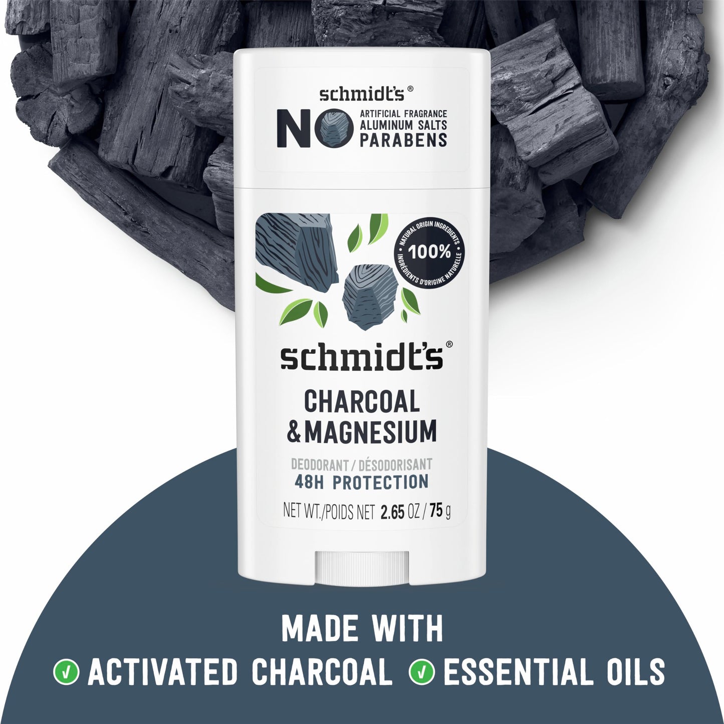 Schmidt's Aluminum-Free Vegan Deodorant Charcoal & Magnesium with 24 Hour Odor Protection, 4 Count for Women and Men, Natural Ingredients Beauty and Personal Care Schmidt's