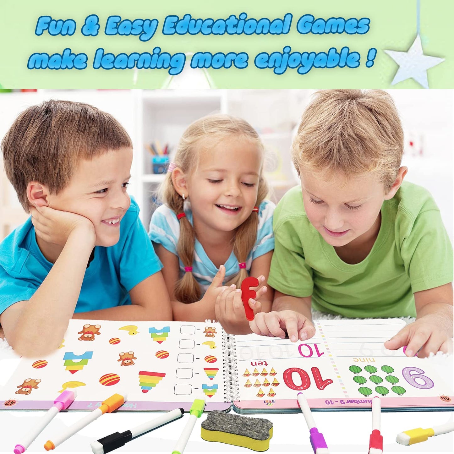 ALIANFLY Preschool Learning Workbook – Montessori Toddler Busy Book with Tracing, Handwriting, ABC & Activity Pages, Educational Toys for Kids