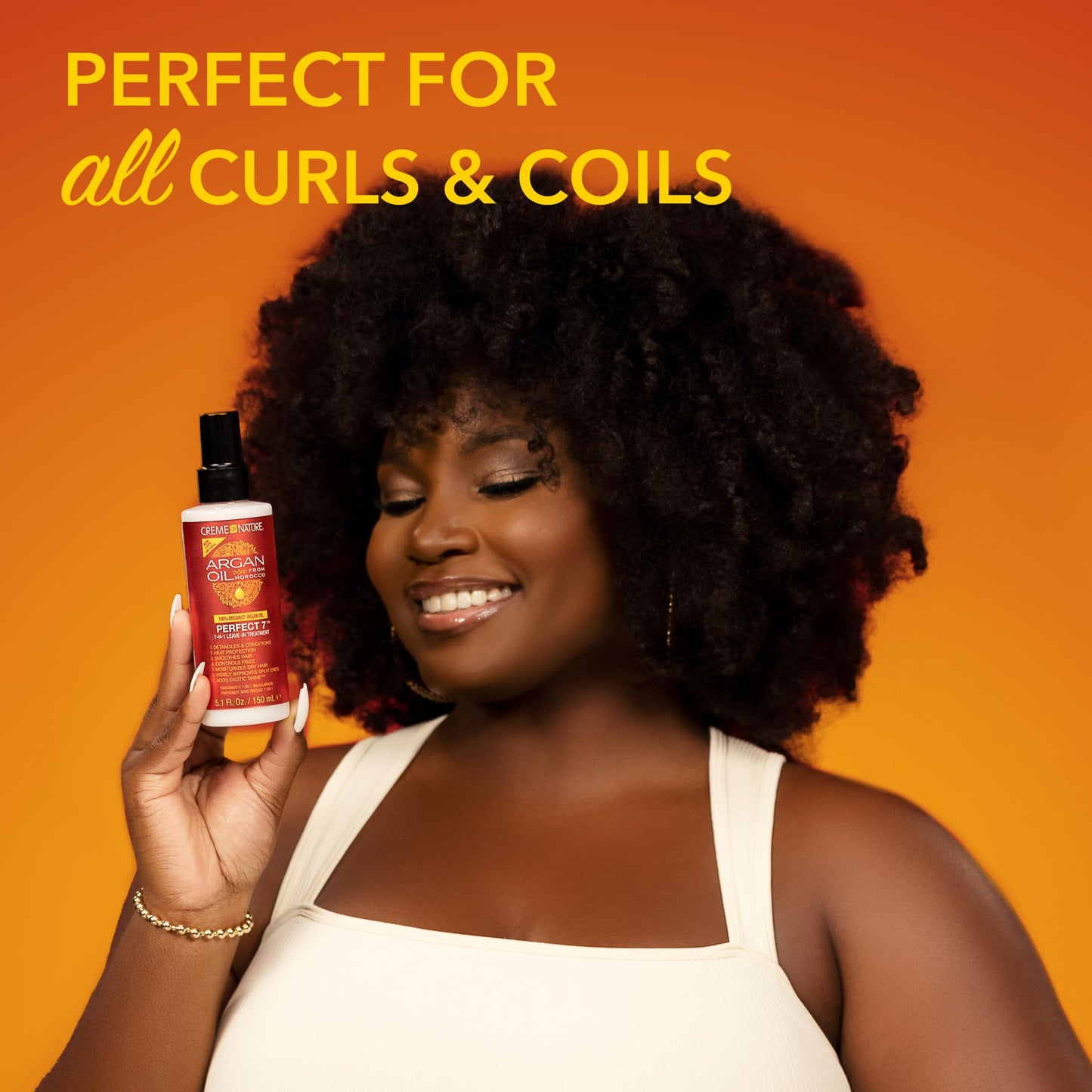 Creme of Nature Argan Oil Perfect 7-in-1 Leave-in Curly Hair Treatment, Anti-Frizz, Heat Protection & Exotic Shine, Stocking Stuffer for Her, 5.1 Fl