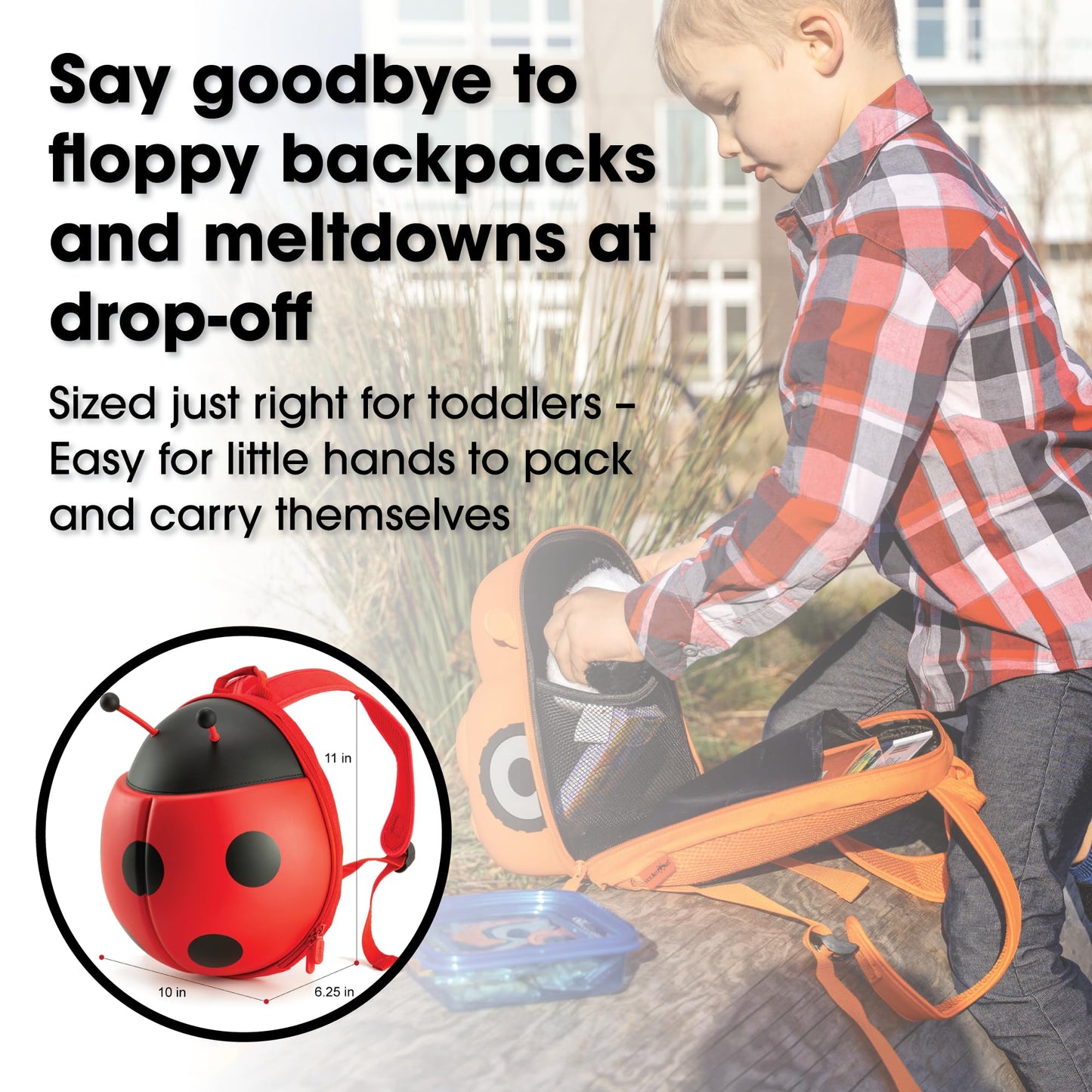 KIDDIETOTES Ladybug Backpack for Toddlers, Children, Perfect for Daycare, Preschool, Kindergarten, Elementary School