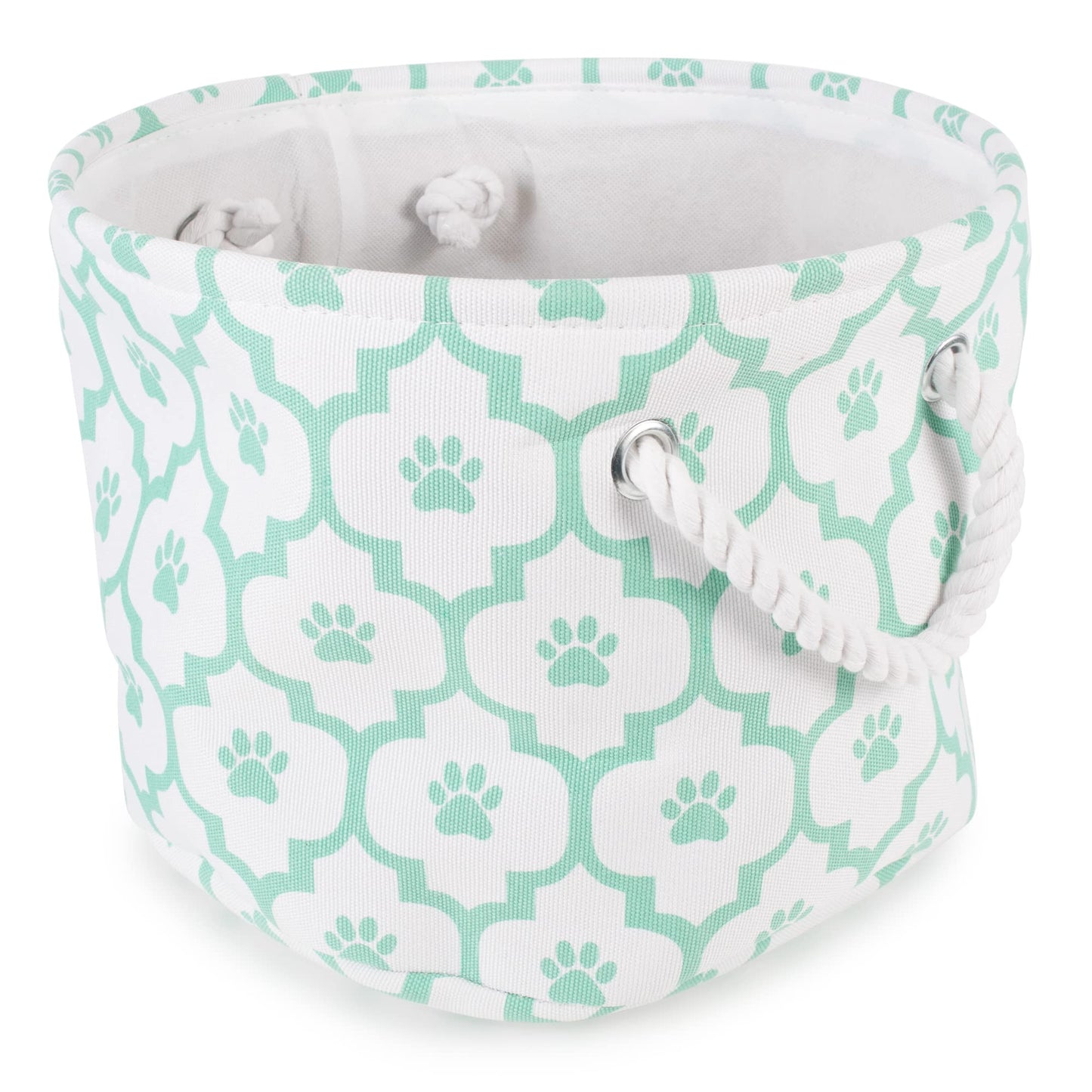 Bone Dry Pet Storage Collection Lattice Paw Print, Small Round, White/Aqua