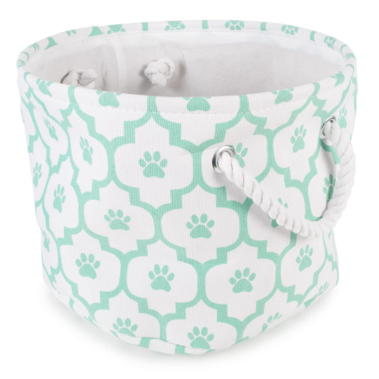 Bone Dry Pet Storage Collection Lattice Paw Print, Small Round, White/Aqua