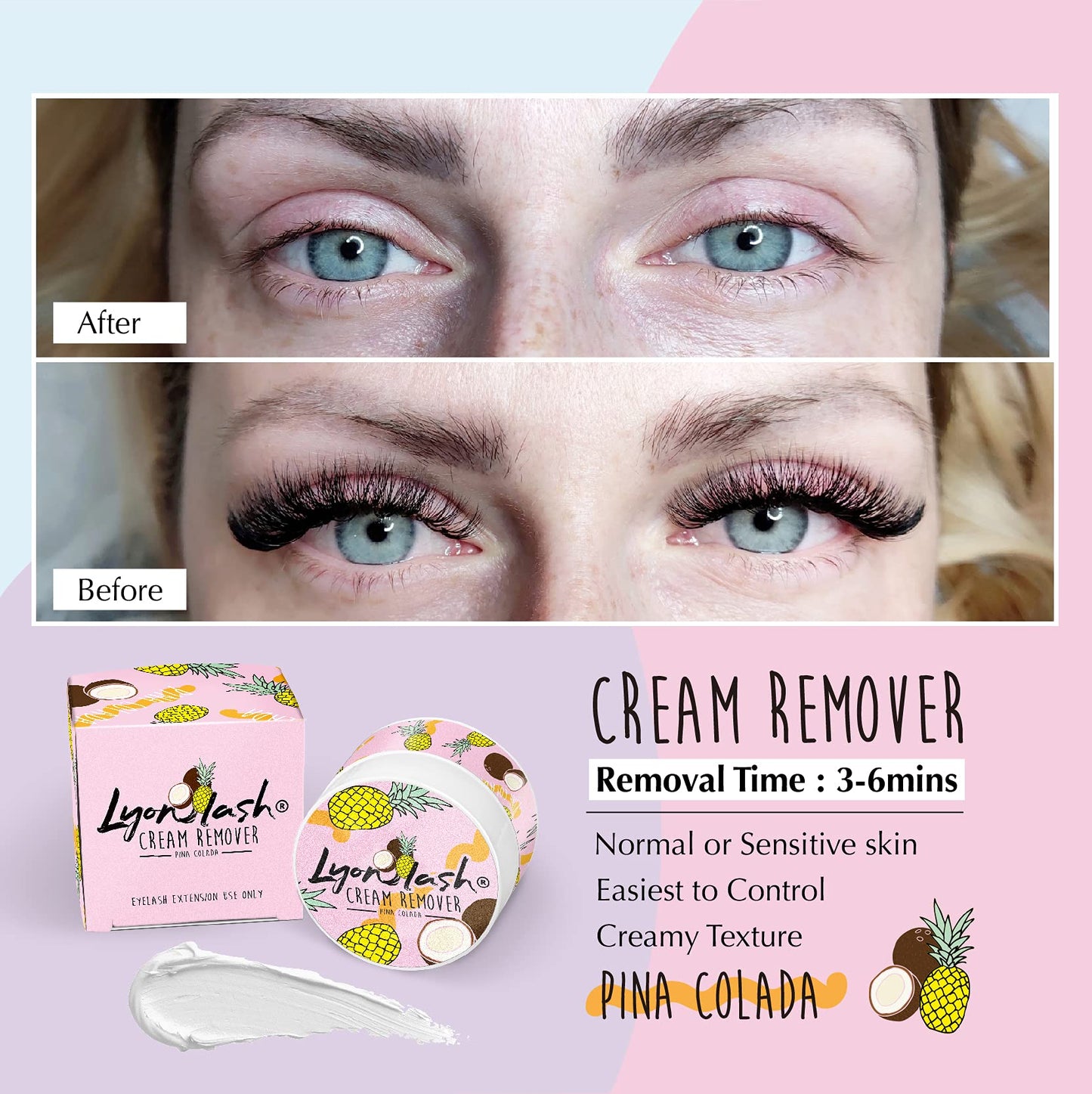 Lyon Lash Pro Gentle Eyelash Extension Cream Remover 15g 0.51fl. oz | Removes Lash Extension Glue Effectively| Low Irritation for Sensitive Skin |