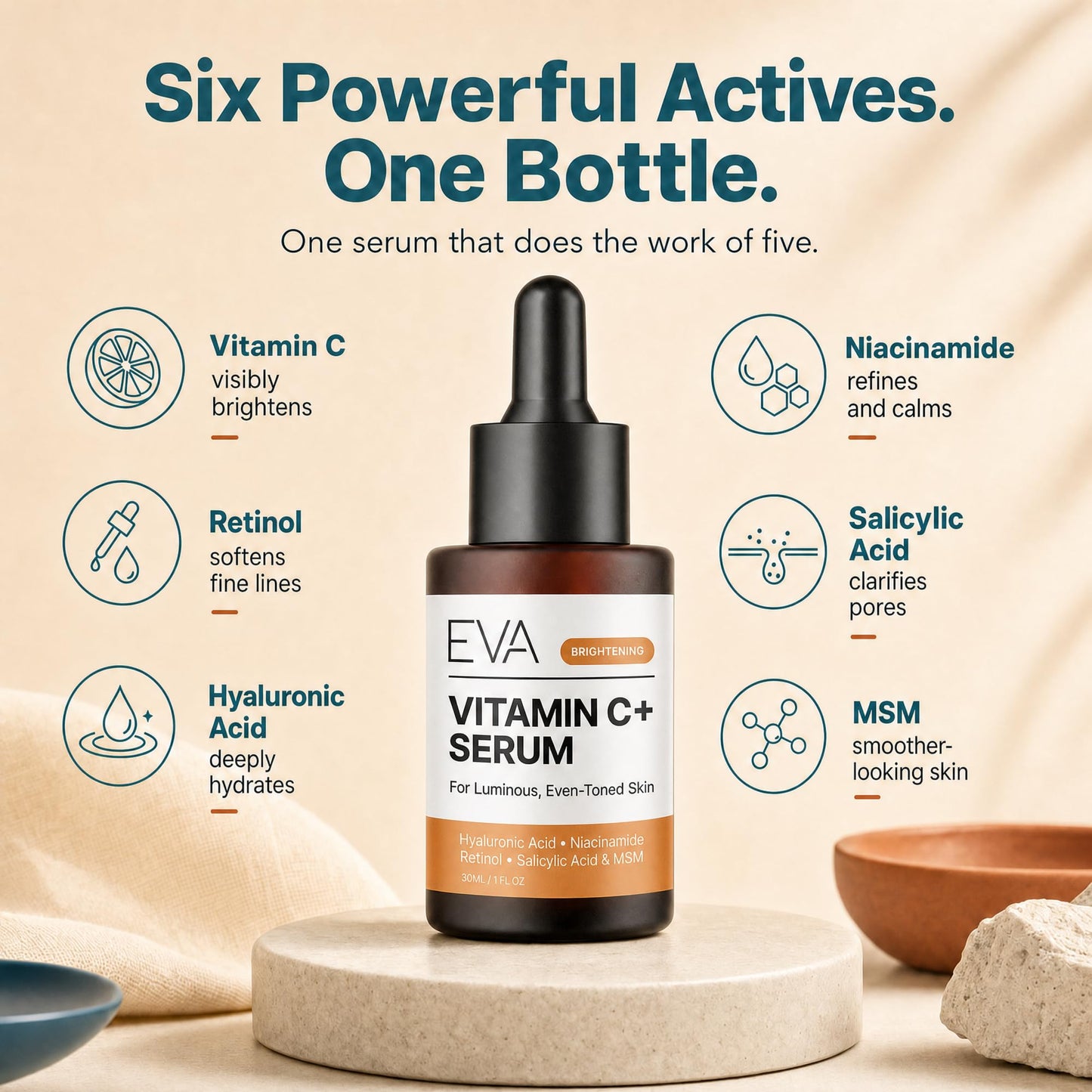 Eva Naturals Vitamin C Serum for Face - Anti Aging Dark Spot Remover & Corrector with Retinol, Hyaluronic Acid, Niacinamide & Salicylic Acid Beauty and Personal Care Eva Naturals