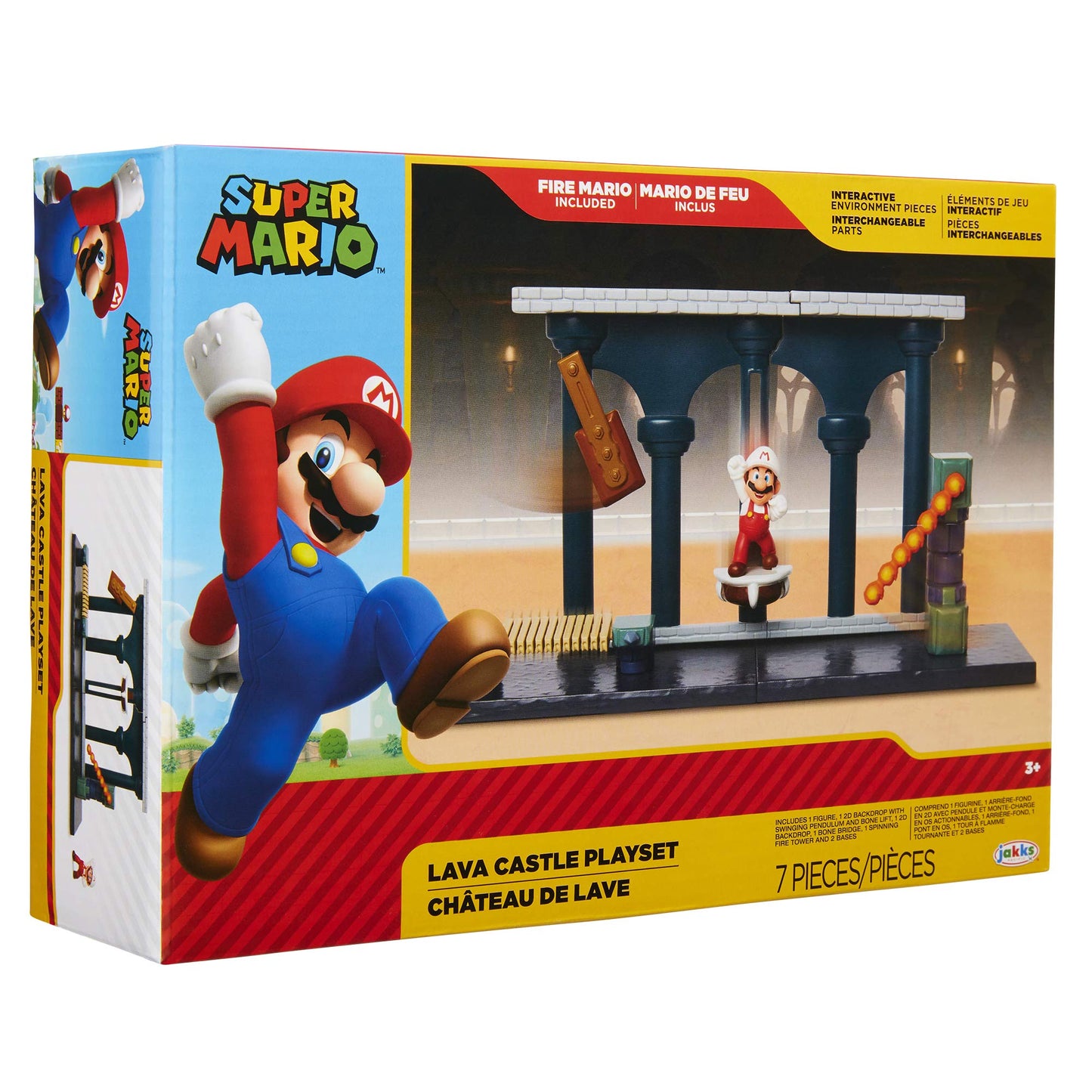 Nintendo Super Mario Lava Castle Deluxe Play Set, Includes: 2.5” Fire Mario Figure & Mechanical Features, Spinning Fireballs Tower, Swinging…