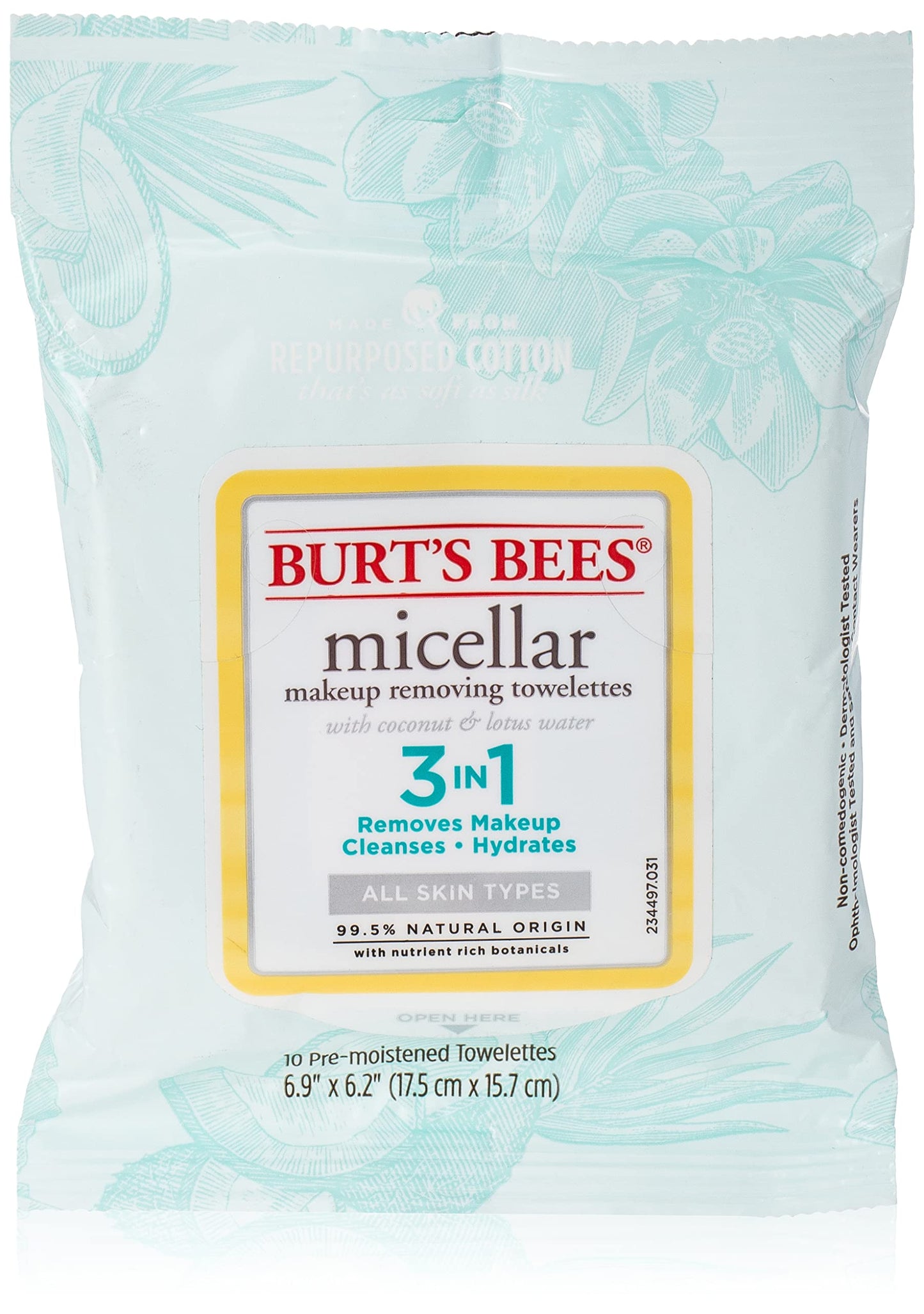 Burt's Bees Micellar Makeup Removing Towelettes - Coconut and Lotus Water 10 Pc, 10 Count