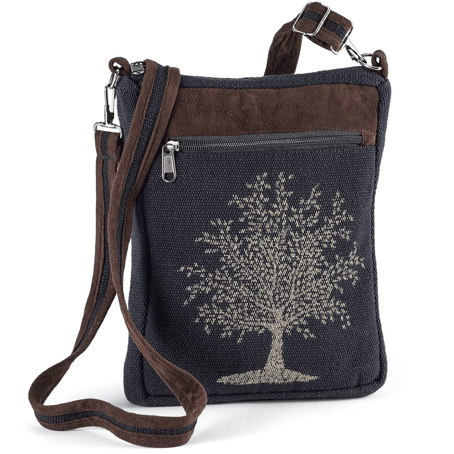 Canvas Crossbody Bag, Hippie Purse Handbag For Women, Top Zip Closure & Pockets, Adjustable and Removable Strap, 9 ½”W x 12”H