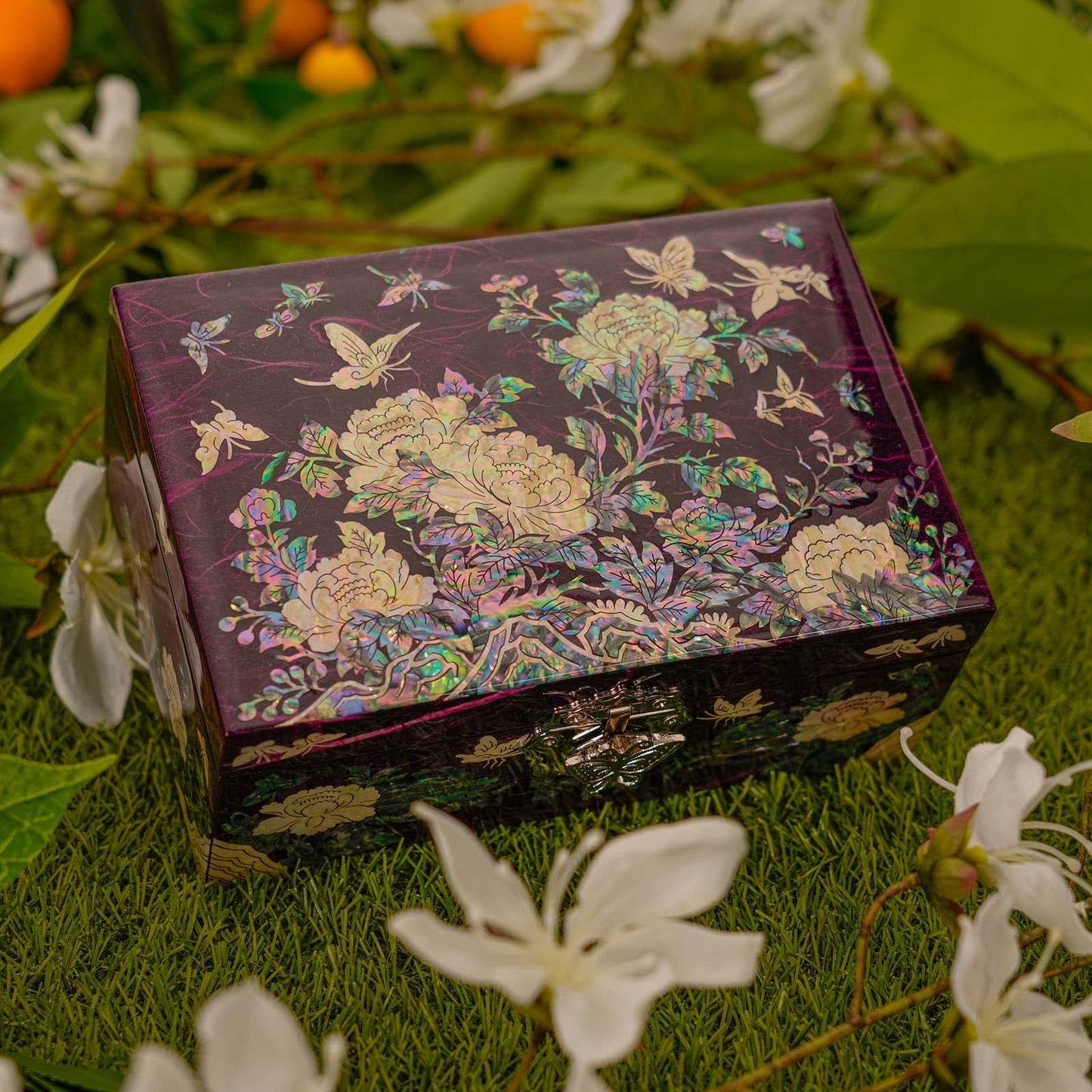 February Mountain Mother of Pearl Jewelry Organizer Box - Mothers day gifts Handmade Jewelry Box Gifts for mom from daughter Flower and butterfly…