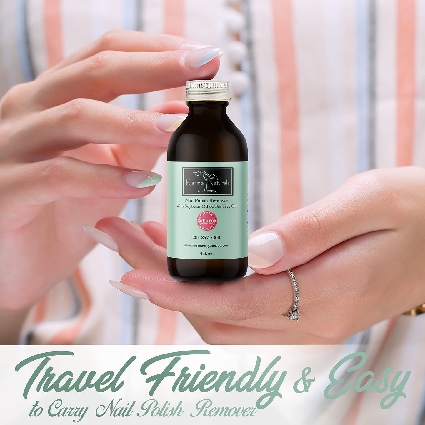 Karma Organic Nail Polish Remover with Soybean Oil and Tea Tree Oil- Non Toxic, Vegan, Cruelty Free, Acetone Free - Nails Strengthener for Fingernails