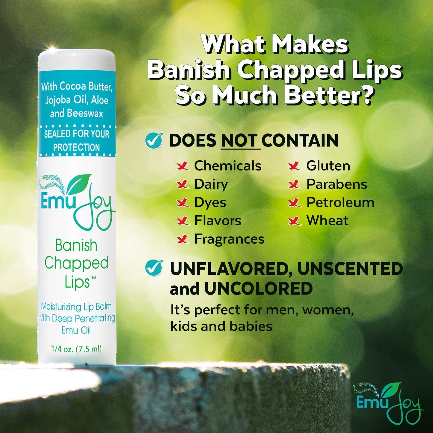 Emu Joy - Natural and Organic Emu Oil Lip Balm Hydrating, Pocket-Size Unflavored & Unscented Lip Balm with Emu Oil - Best for Severely Chapped Lips