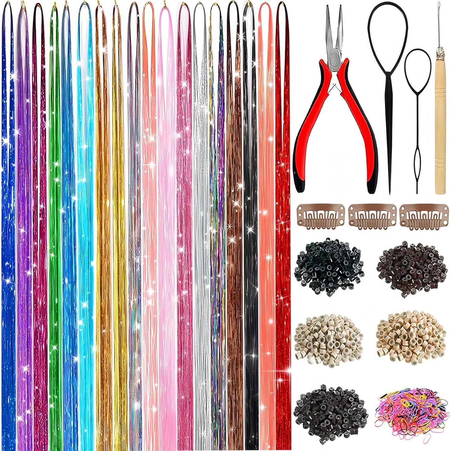 Clip in Hair Tinsel 12 Pcs Hair Tinsel Kit for Girls 22 Inch Glitter Colorful Heat Resistant Party Festival Hair Accessories for Women Beauty and Personal Care LEDIZE Default Title