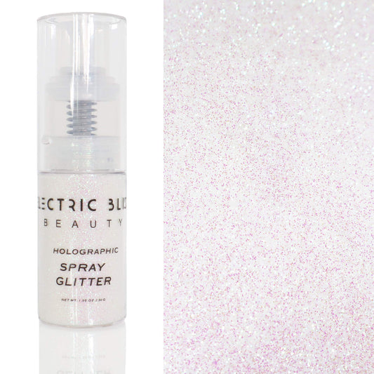 Iridescent White Glitter Spray - 30g Loose, Face, Hair, Eye & Body Glitter for Women - Rave & Festival Accessory - Cosmetic Makeup Beauty & Personal Care Electric Bliss Beauty