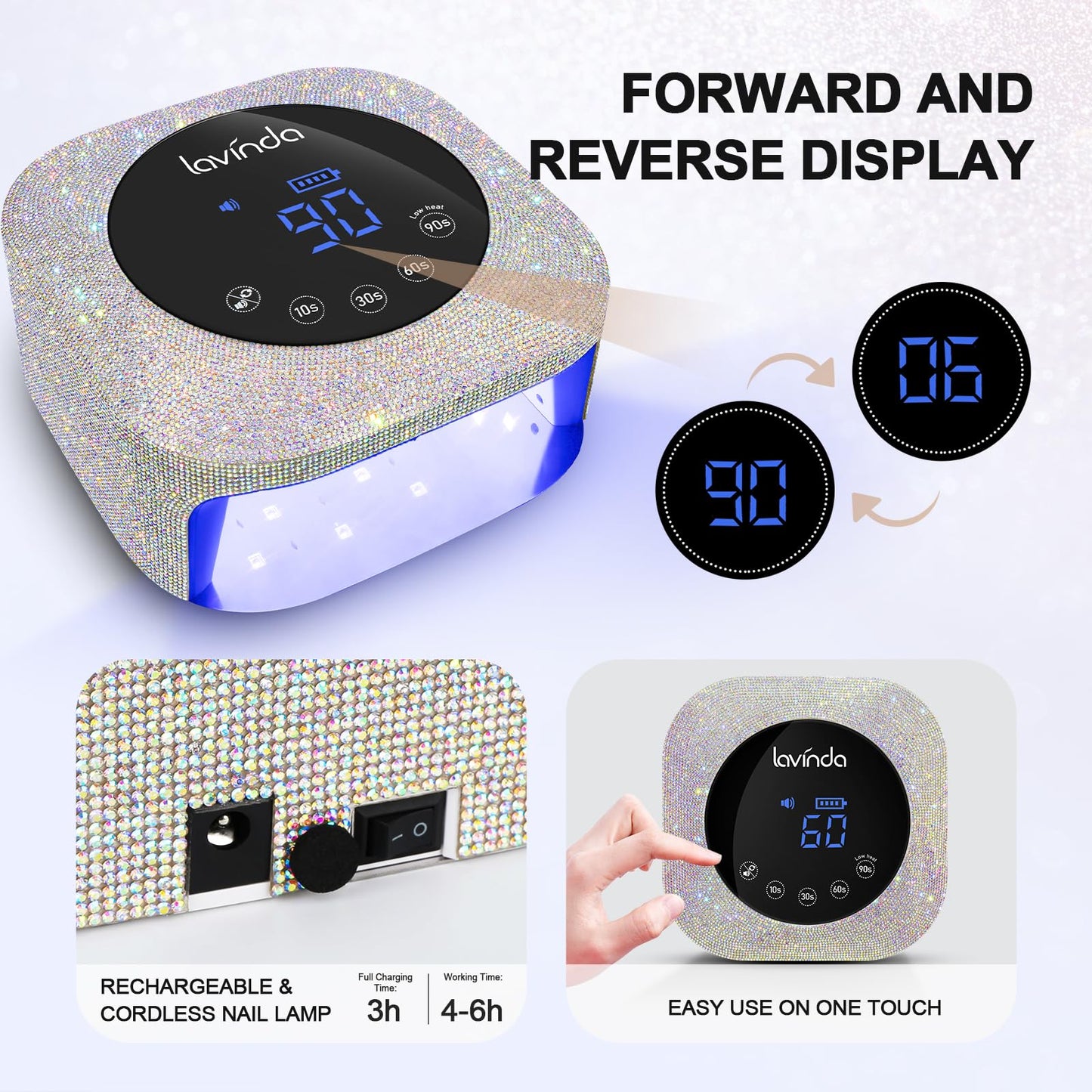 Lavinda UV LED Nail Lamp 54W – Rechargeable Cordless Gel Nail Dryer with 4 Timers, Auto Sensor & Display, Quick Dry for Salon & Home