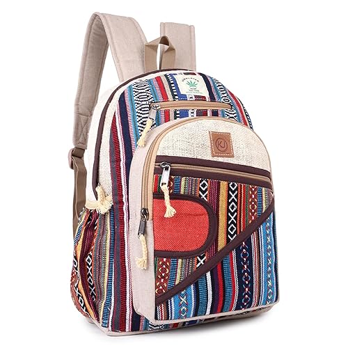 KayJayStyles Natural Handmade Large Multi Pocket Hemp Nepal Backpack (BKPK-4)