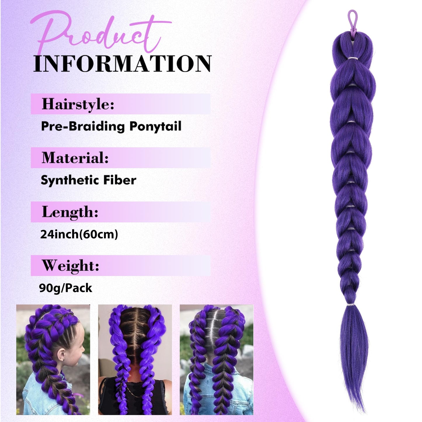 Getgal 24 inch Purple Braids Ponytail Hair Pre Braiding Hair with Tie Synthetic Purple Hair Extensions for Halloween Costume Cosplay?24inch Braids Beauty and Personal Care GetGal