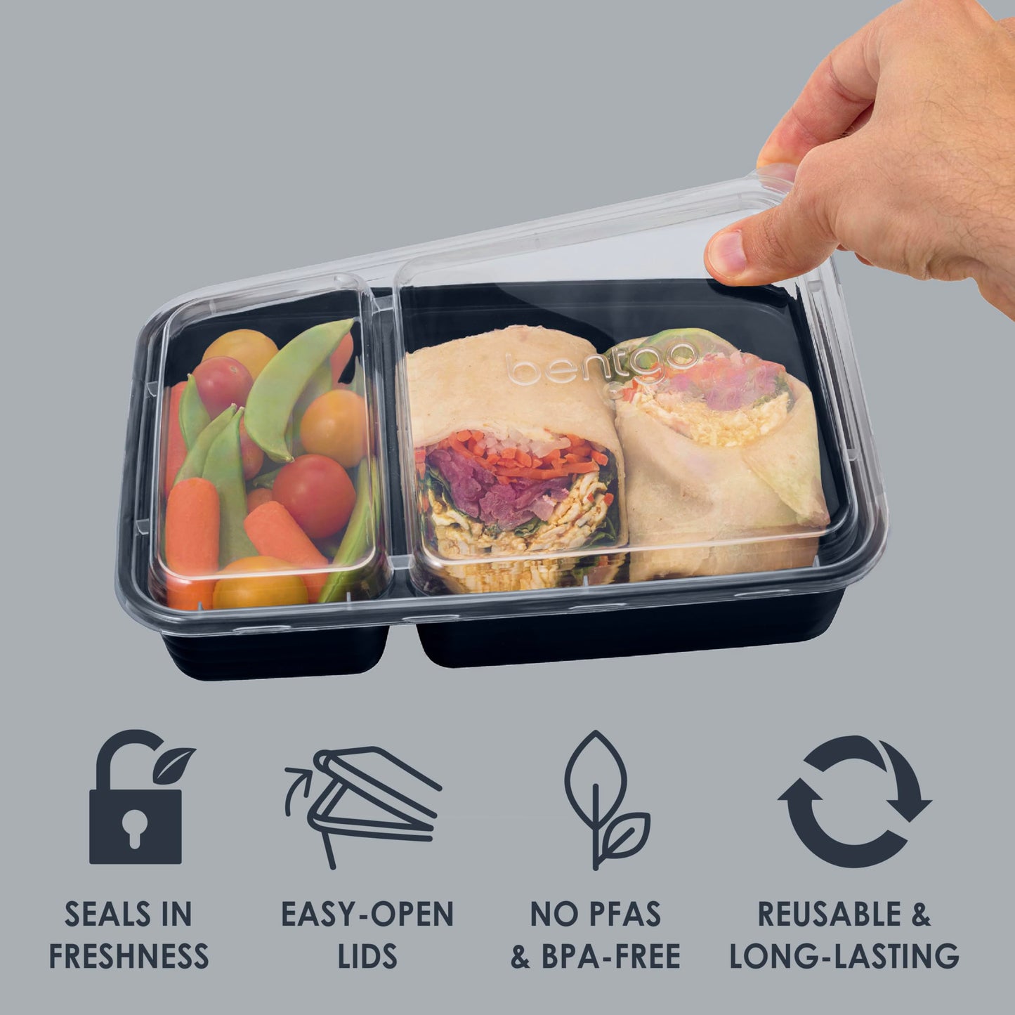 Bentgo Prep - 20-Piece 2-Compartment Reusable Meal Prep Containers with Lids, PFAS & BPA Free Materials, Durable, Microwave, Freezer, & Dishwasher…
