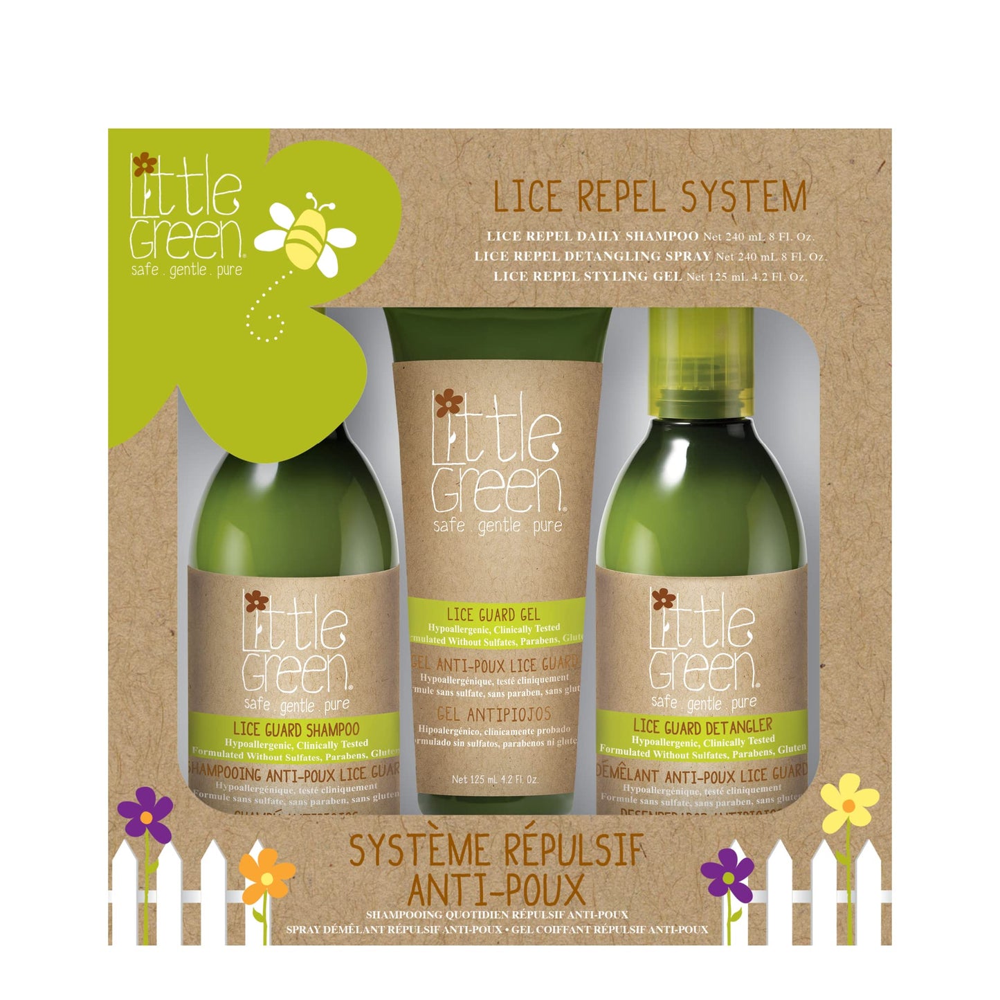 Little Green Kids Lice Repel System, Includes Lice Shampoo for Kids, Spray Hair Detangler, Styling Hair Gel, Contains Tea Tree Oil