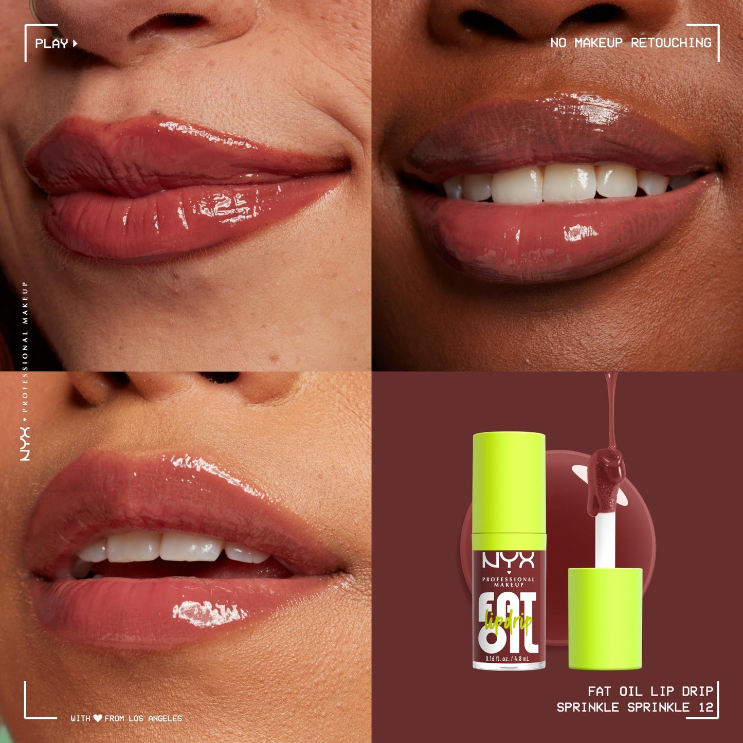 NYX PROFESSIONAL MAKEUP Fat Oil Lip Drip, Moisturizing Lip Oil Gloss, Vegan Tinted Formula, Up to 12 HR Hydration - Sprinkle Sprinkle (Deep Muted