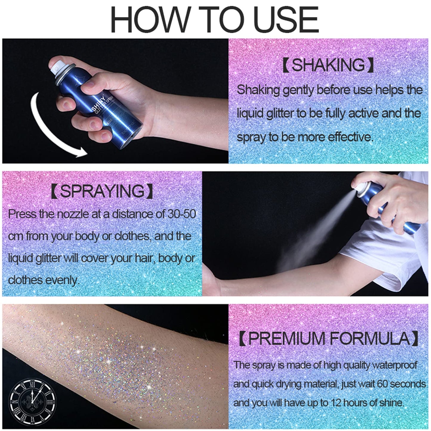 Lezero Body Glitter Spray, Temporary Shiny Hairspray for Face, Hair, Clothing, Long Lasting Quick-Drying Shimmer Mist for St. Patrick's Day, Music
