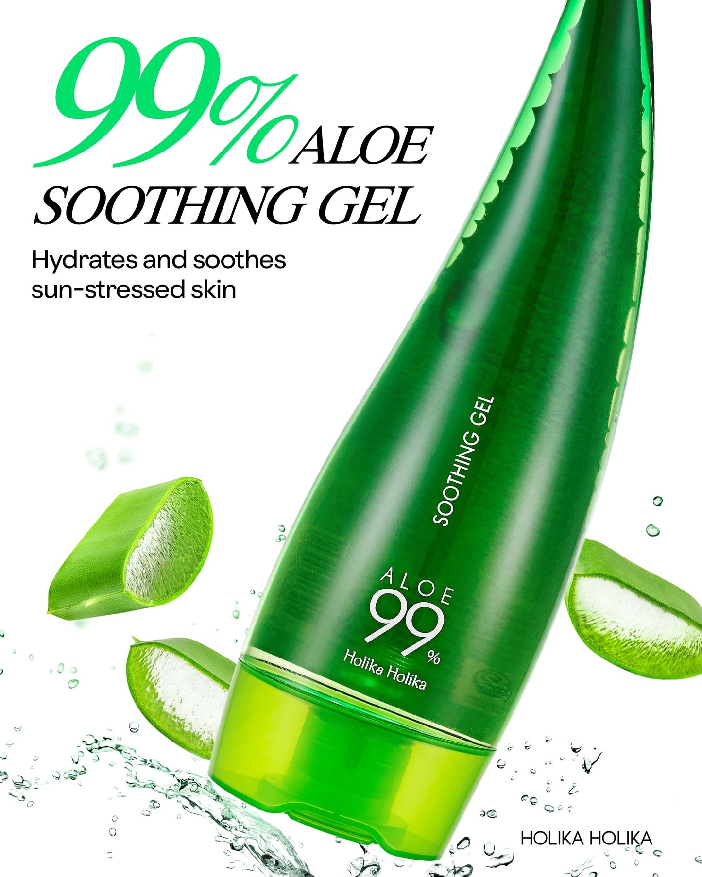 Holika Holika Aloe 99% Soothing Gel, 8.5 Ounce, 250ml - No Sticky 99% Aloe Vera Sunburn Relief - Moisturizing, Fast Absorbing for Face, Skin