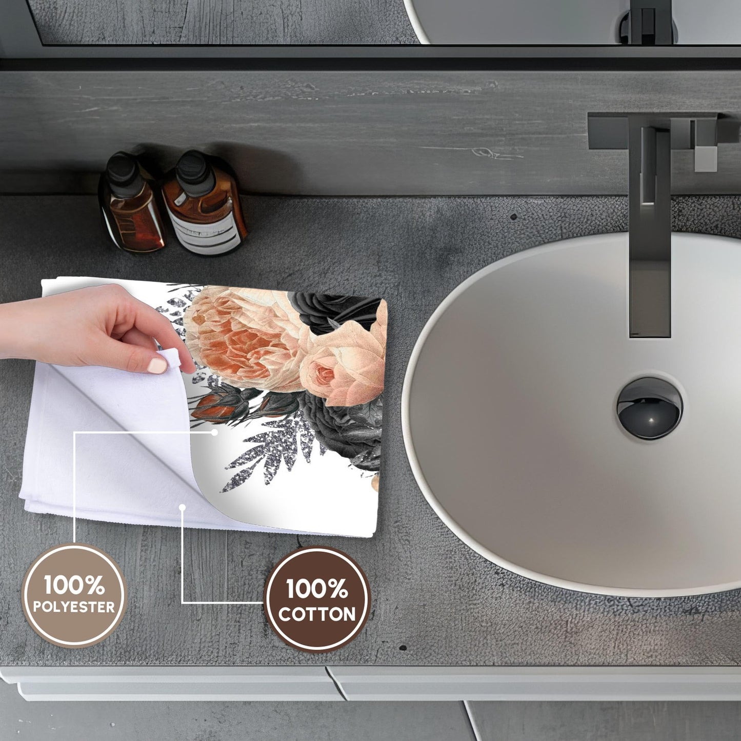 3dRose Towel - Pretty Peach, Gray, Black, and Image of Silver Floral Design - 15 by 22-inches (TWL_307947_1)