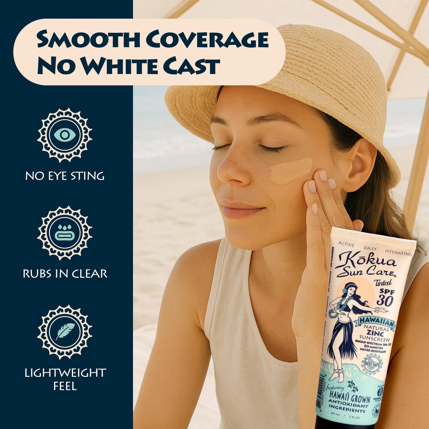 Kokua Sun Care Hawaiian Reef Safe SPF 30 | Zinc Oxide | Tinted Mineral for Face & Body | Sun Protection | Water Resistant | Chemical Free | Natural