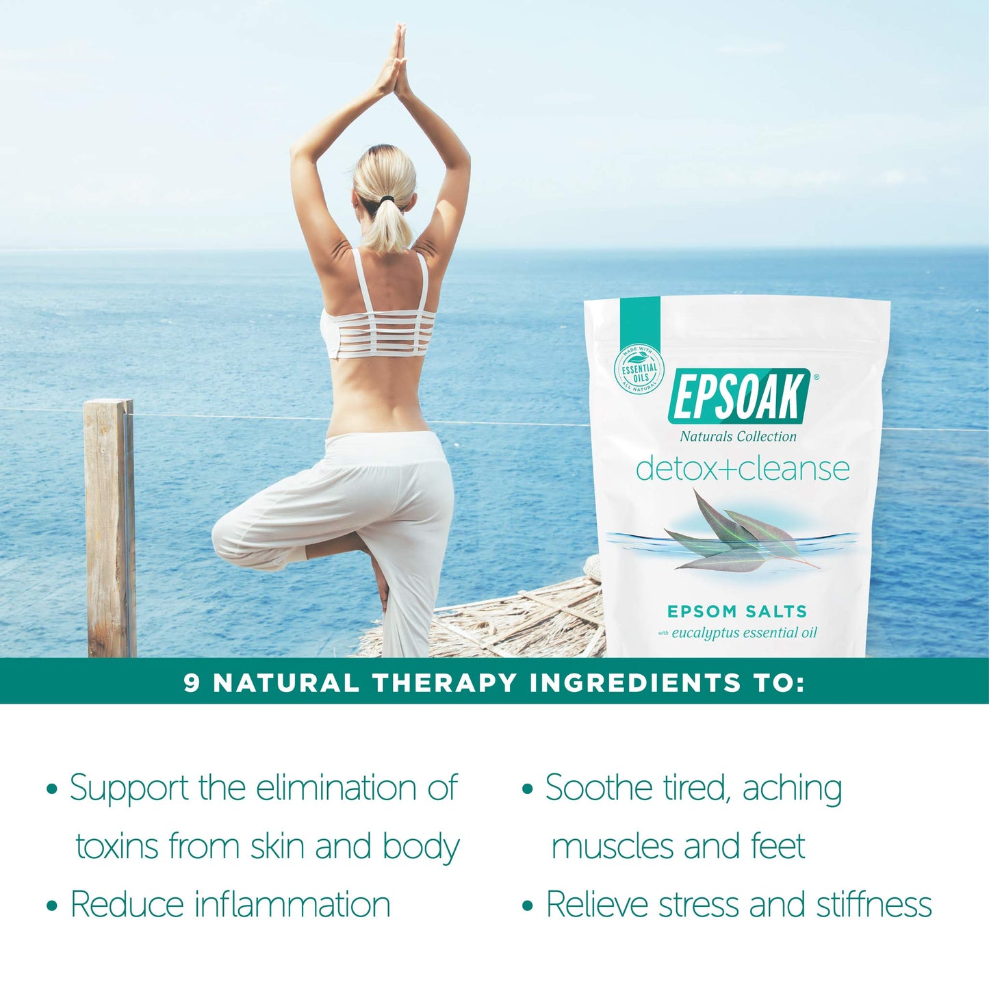 Epsoak Epsom Salt 4 lb. Magnesium Sulfate USP. (Qty. 2 x 2 lb. Bags) Resealable Epsom Salt Bag Detox + Cleanse, Made in The USA, Cruelty-Free Beauty and Personal Care Epsoak