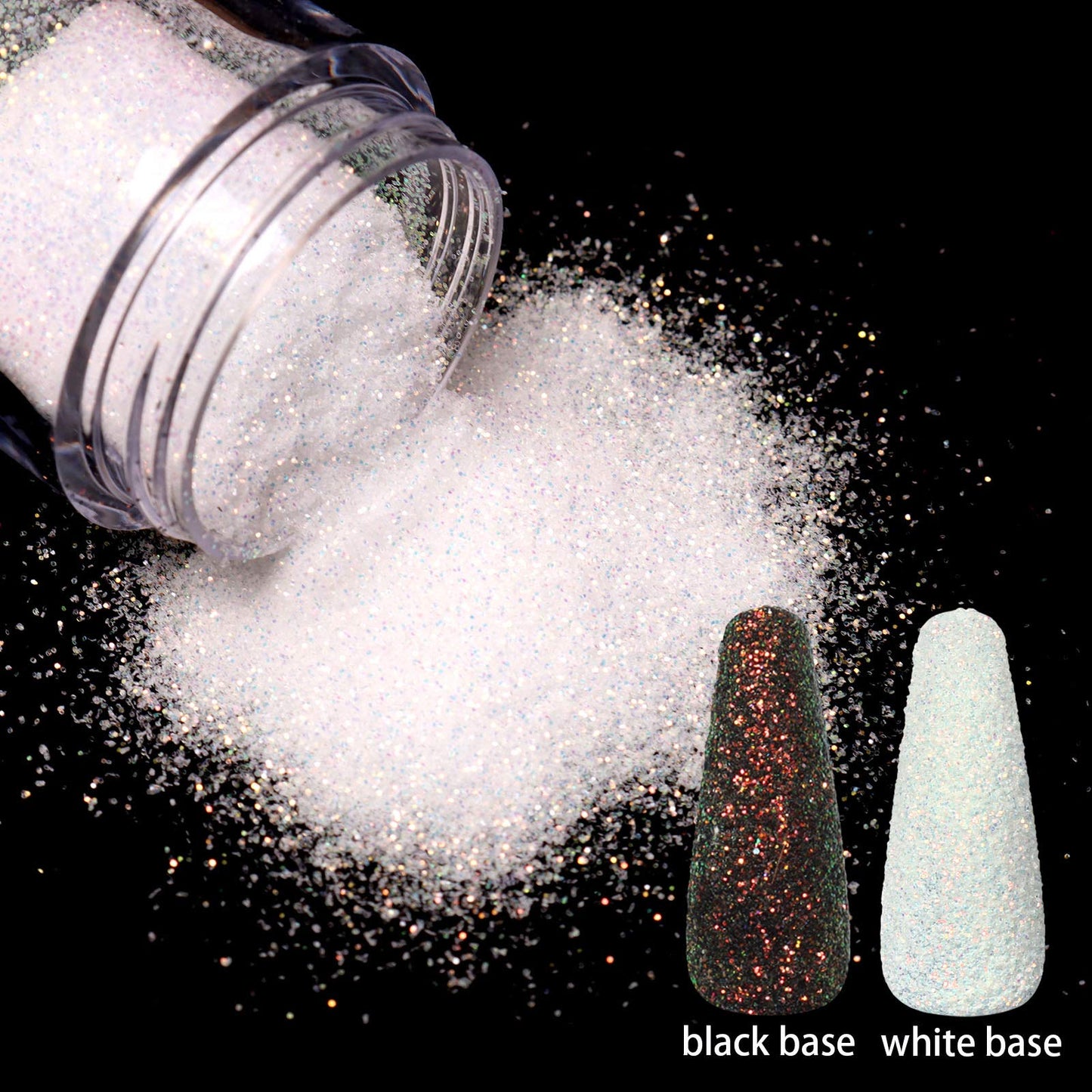 Allstarry 2 Colors Nail Glitter Dust - White Black Sand Powder Shining Sugar Effect Glitter Candy Coat Cosmetic Festival DIY Nail Art Decoration