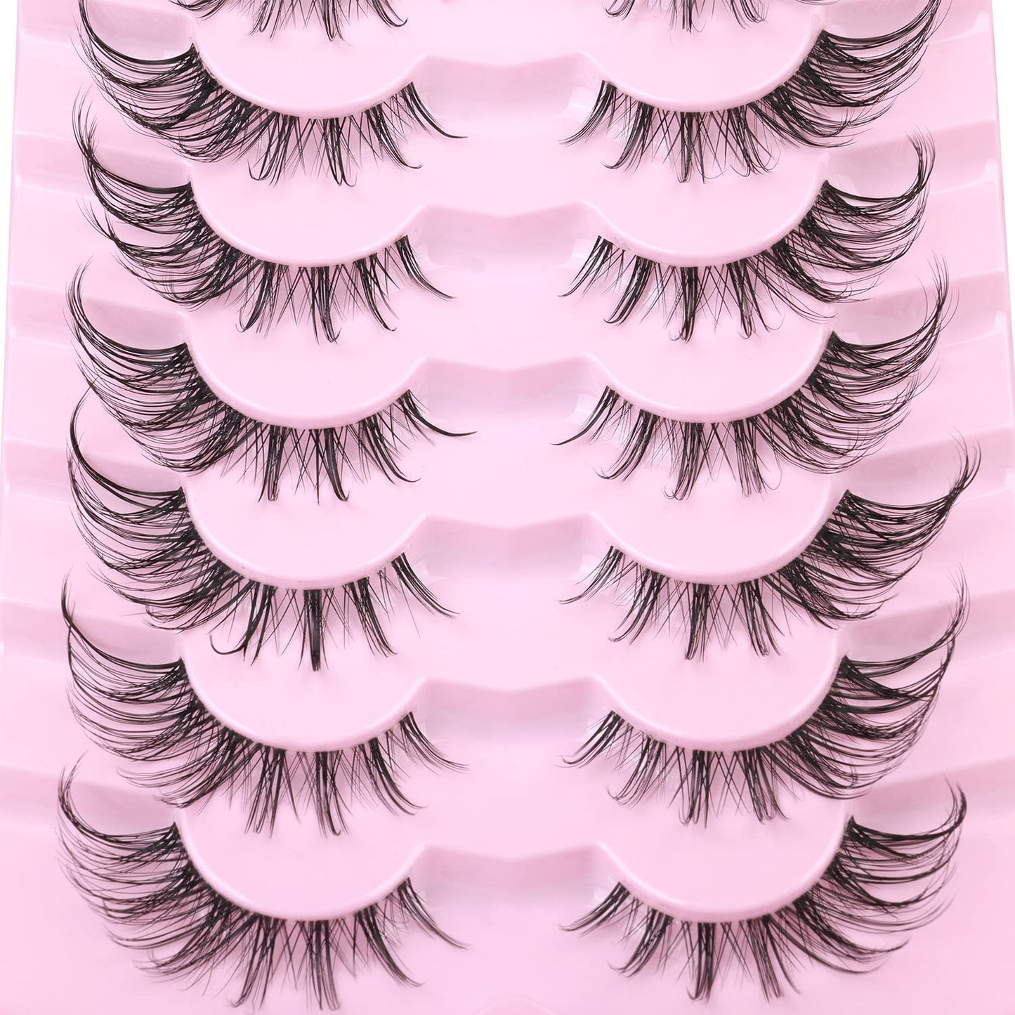 Manga Lashes Fox Eye False Eyelashes Natural Look Faux Mink Lashes Wispy Clear Band Spiky Cat Eye Strip Eyelashes Pack, 7 Pairs Beauty and Personal Care Kiromiro