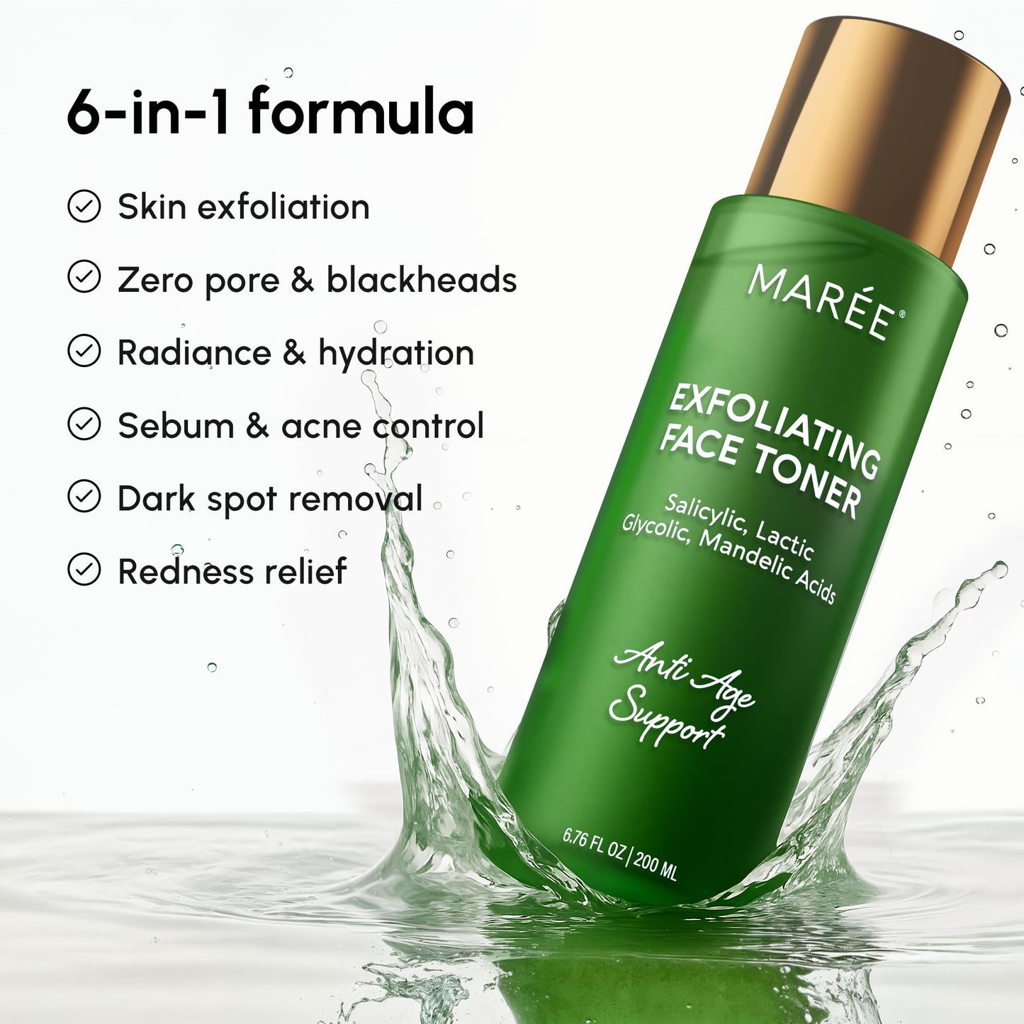 MAREE Exfoliating Toner with Salicylic Acid - AHA BHA Face Exfoliant & Pore Cleaner - BHA Liquid Exfoliant for Sebum & Dead Skin Care Remover - Face Beauty and Personal Care MAREE
