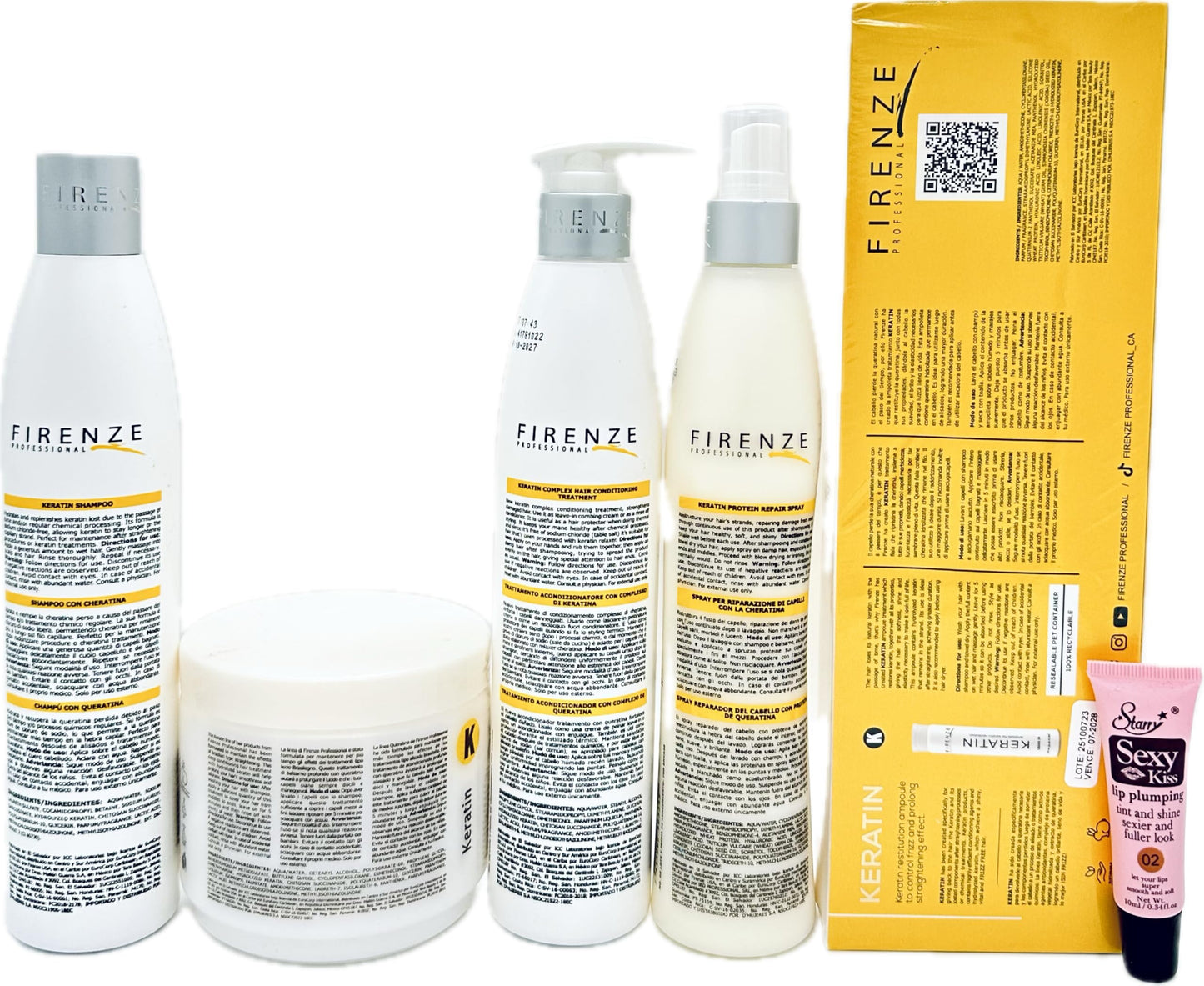 Firenze Professional Keratin Kit: Shampoo 10.1fl oz, Mask 13.5 Fl oz, Intense Conditioning complex 10.1 Fl oz, Protein Spray 10.1 Fl Oz & Keratin