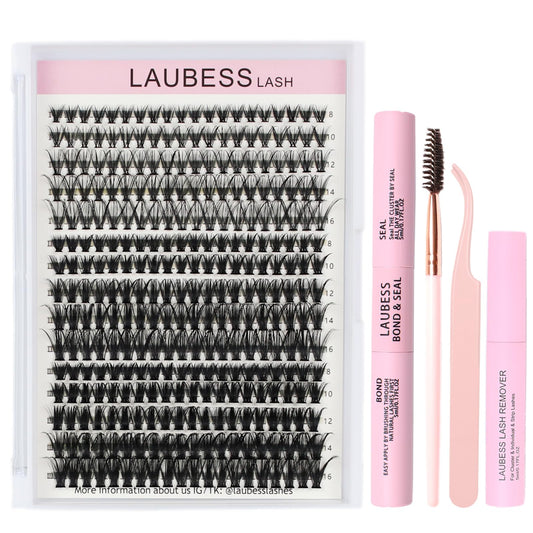 DIY Lash Extension Kit Bond and Seal Lash Glue Remover 300 Pcs Lash Clusters Kit Mascara Wands Eyelash Extension Kit Eyelash Tweezers Individual Beauty and Personal Care LAUBESS LASH Default Title