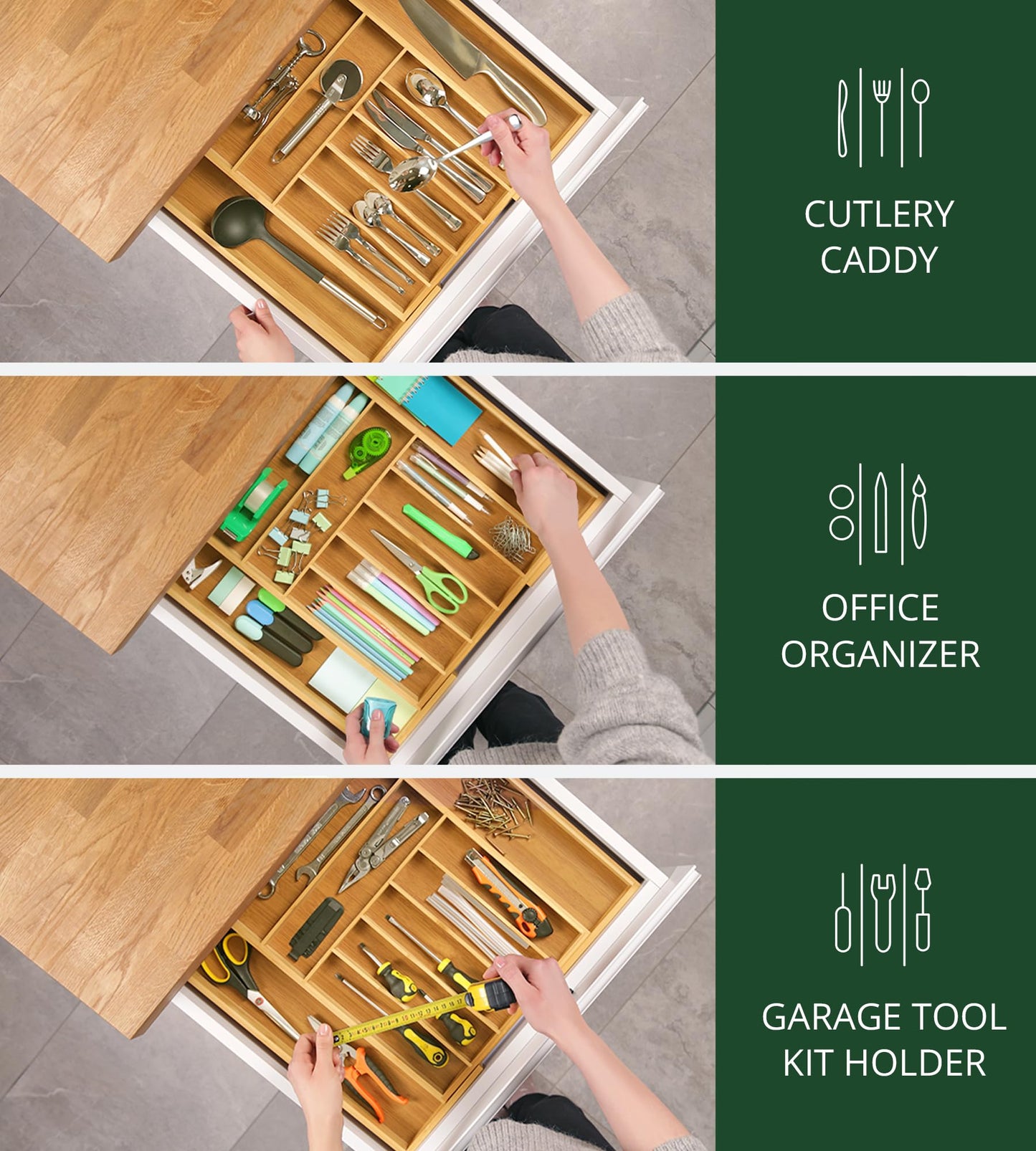 ROYAL CRAFT WOOD Bamboo Kitchen Drawer Organizer – 9-Slot Silverware, Utensil & Cutlery Tray Divider, Natural Finish