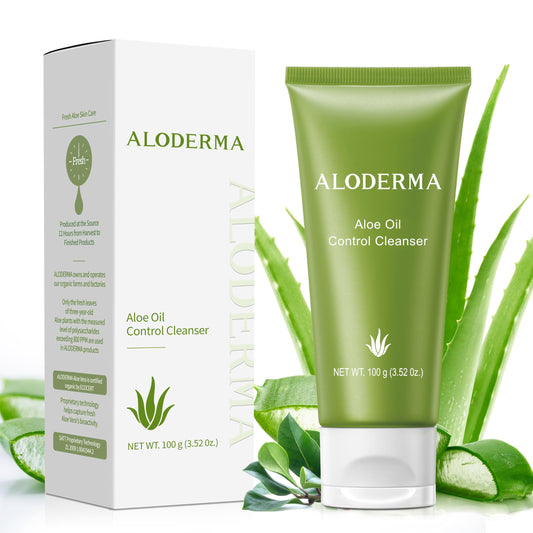 Aloderma Oil Controlling Facial Cleanser Made within 12 Hours of Harvest with Organic Aloe Vera - Clear Breakouts - Wintergreen to Help Purify