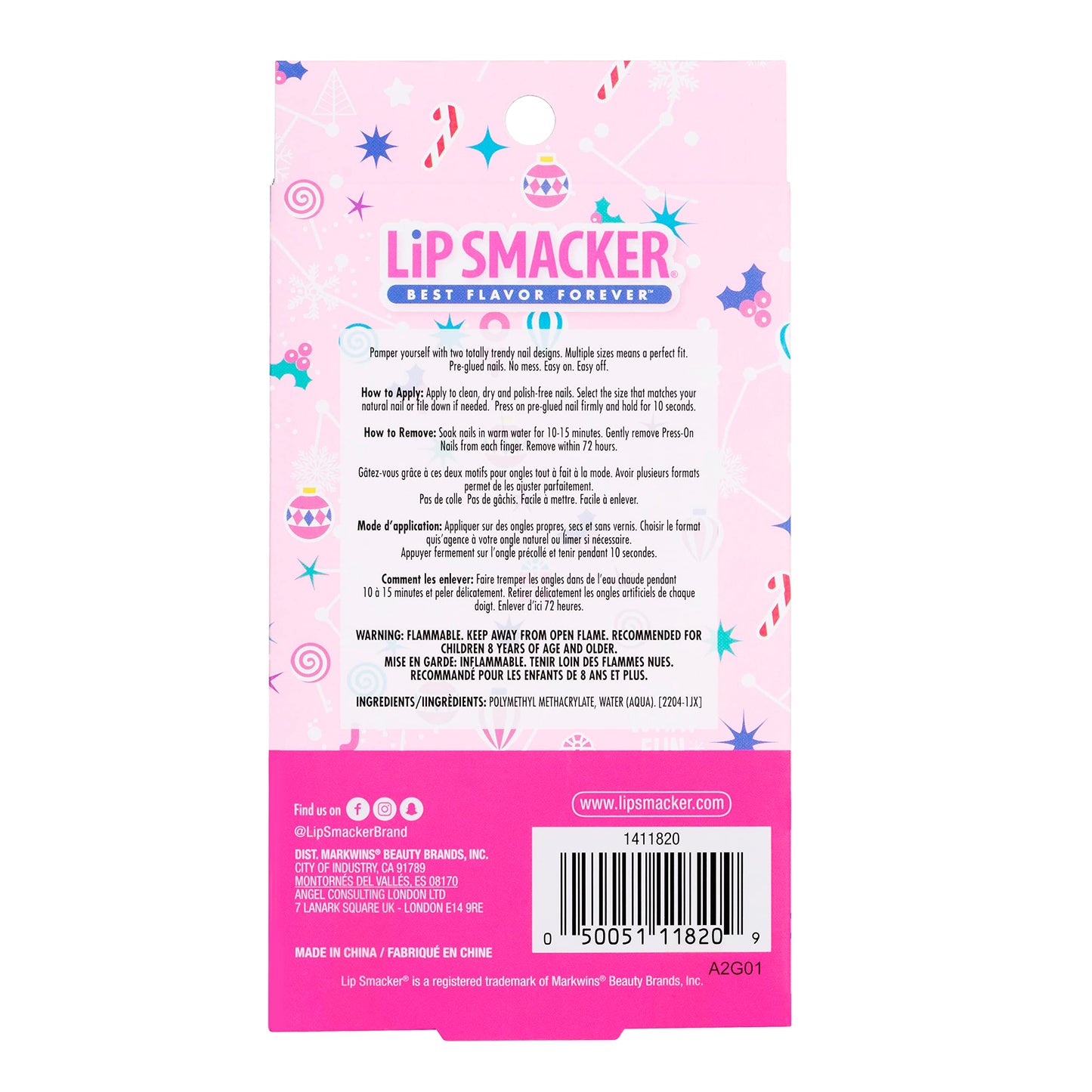 Lip Smacker Original & Best Holiday Press On Nails Stocking Christmas Gifts For Girls Kids