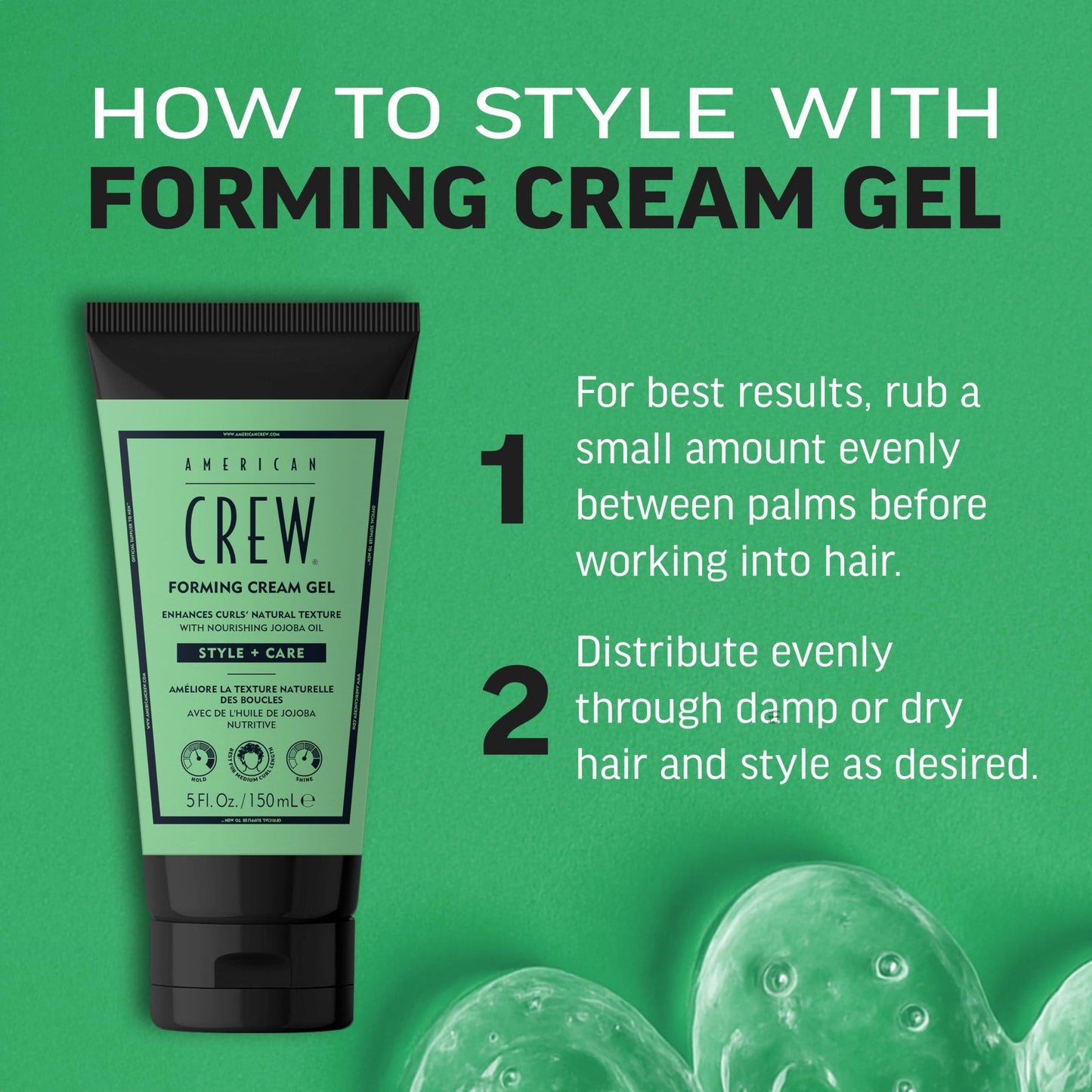 AMERICAN CREW Forming Cream Gel, Curl Defining & Frizz Control with Jojoba Oil, Soft, Flexible Hold & Natural Finish for Curly Hair, 5 fl oz