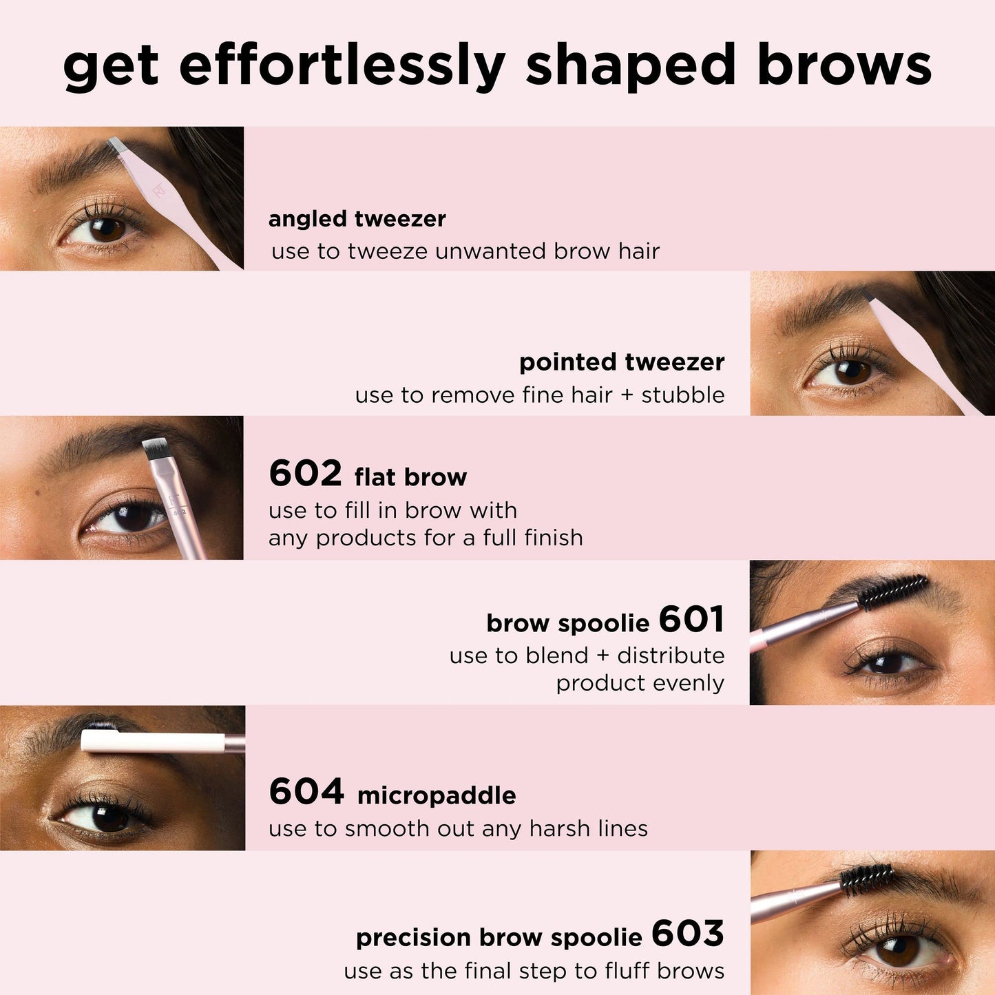 Real Techniques Brow Shaping Set, Spoolie, Tweezers & Brow Brushes, Dual-Ended Tools, For Styling, & Shaping Eyebrows, Get Full, Fluffy Brows