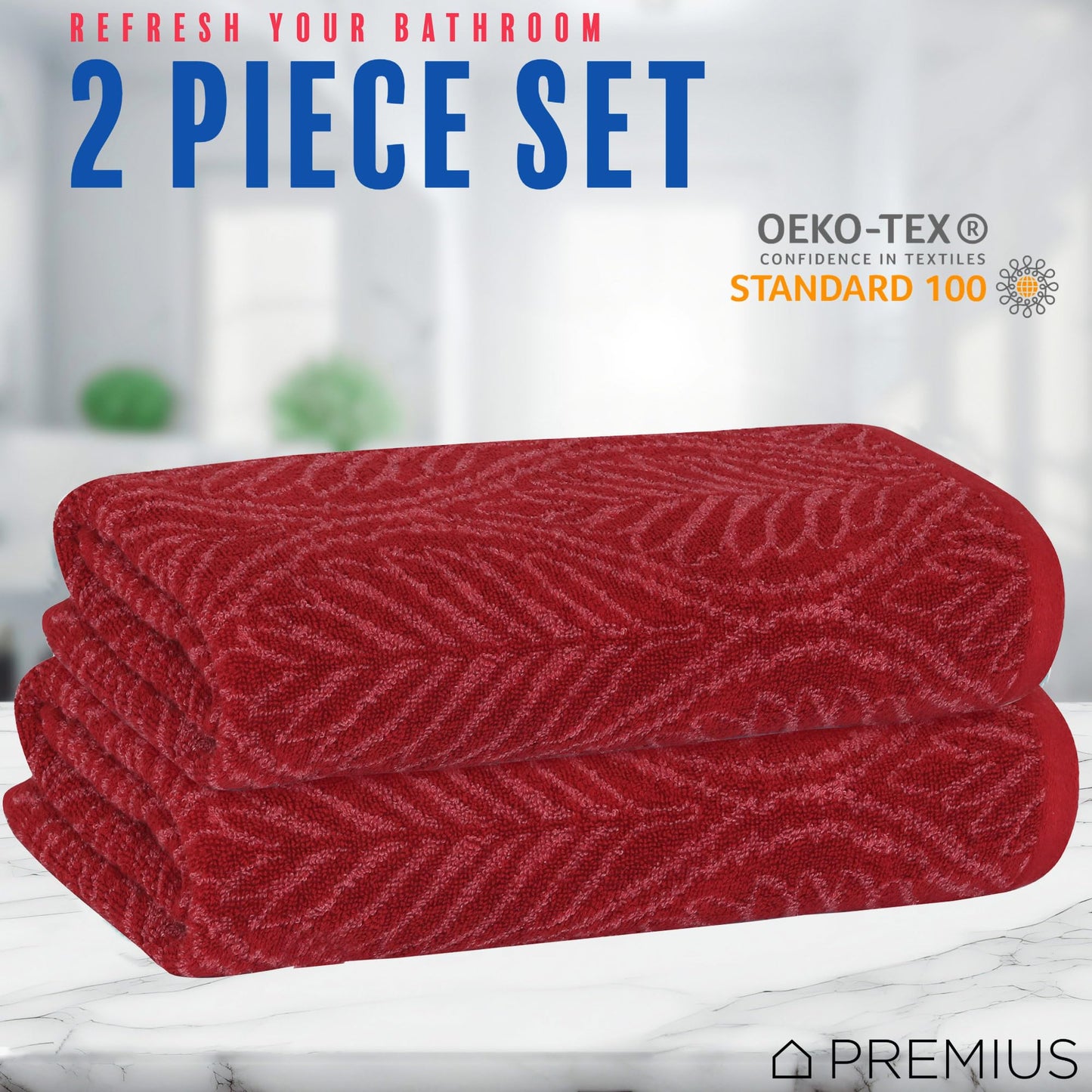 PREMIUS 2 Pack Leaf Hand Towel, Bath Towel, and Bath Sheet, 100% Cotton Yarn Dyed, Lux Drying Experience, Great for Hands and Body, Perfect for Spa…