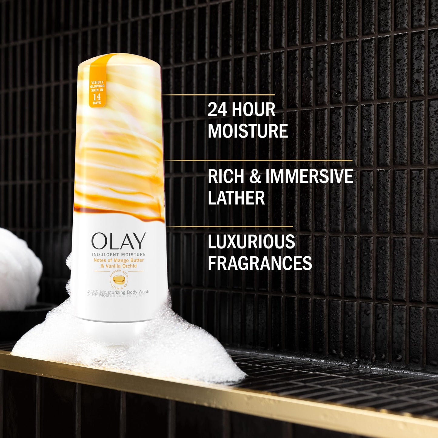 Olay Body Wash for Women, Indulgent Moisture, 24hr Moisturizing & Nourishing Formula, Infused with Vitamin B3 Complex, Luxurious Fragrances, Mango