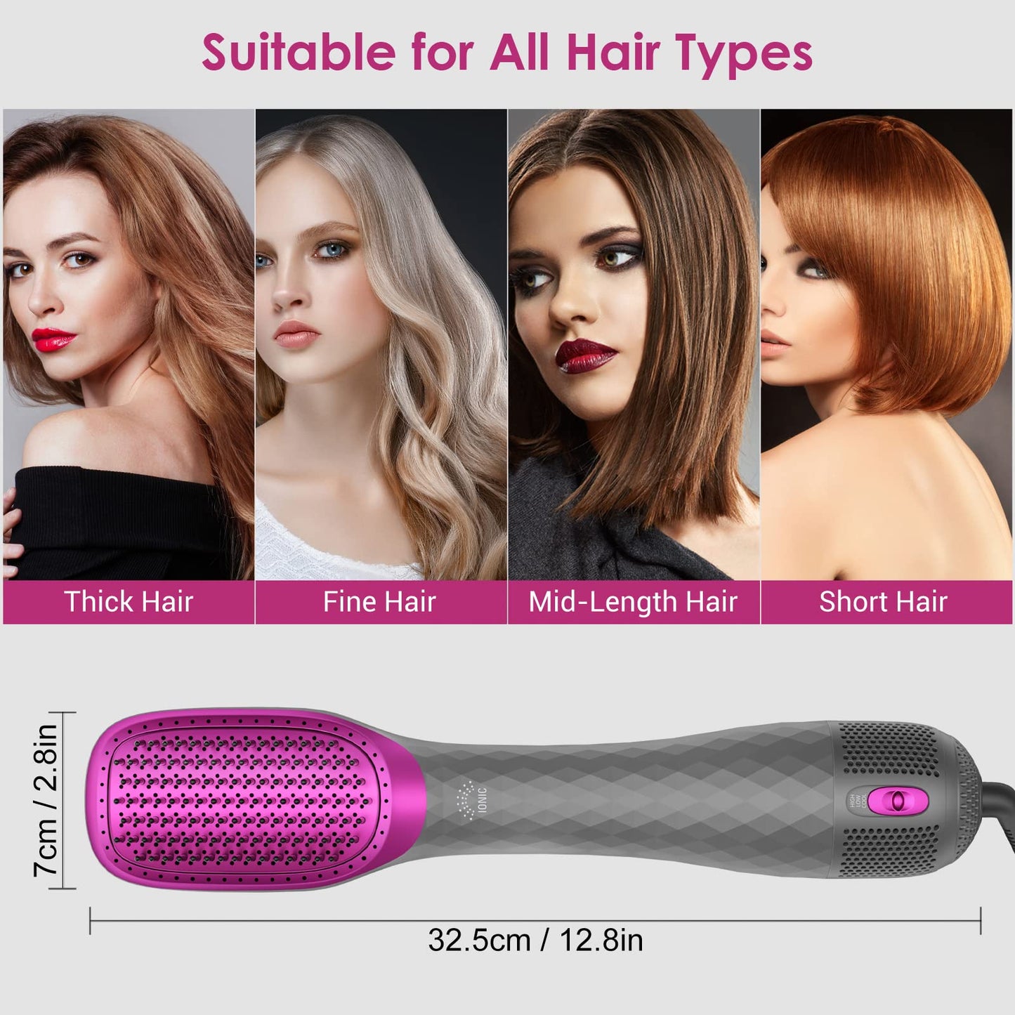 APOKE 3 in 1 Hair Dryer Brush Professional 1200W Powerful Ceramic Tourmaline 3 Heat/2 Speed Settings One Step Hair Dryer and Styler (Gray)