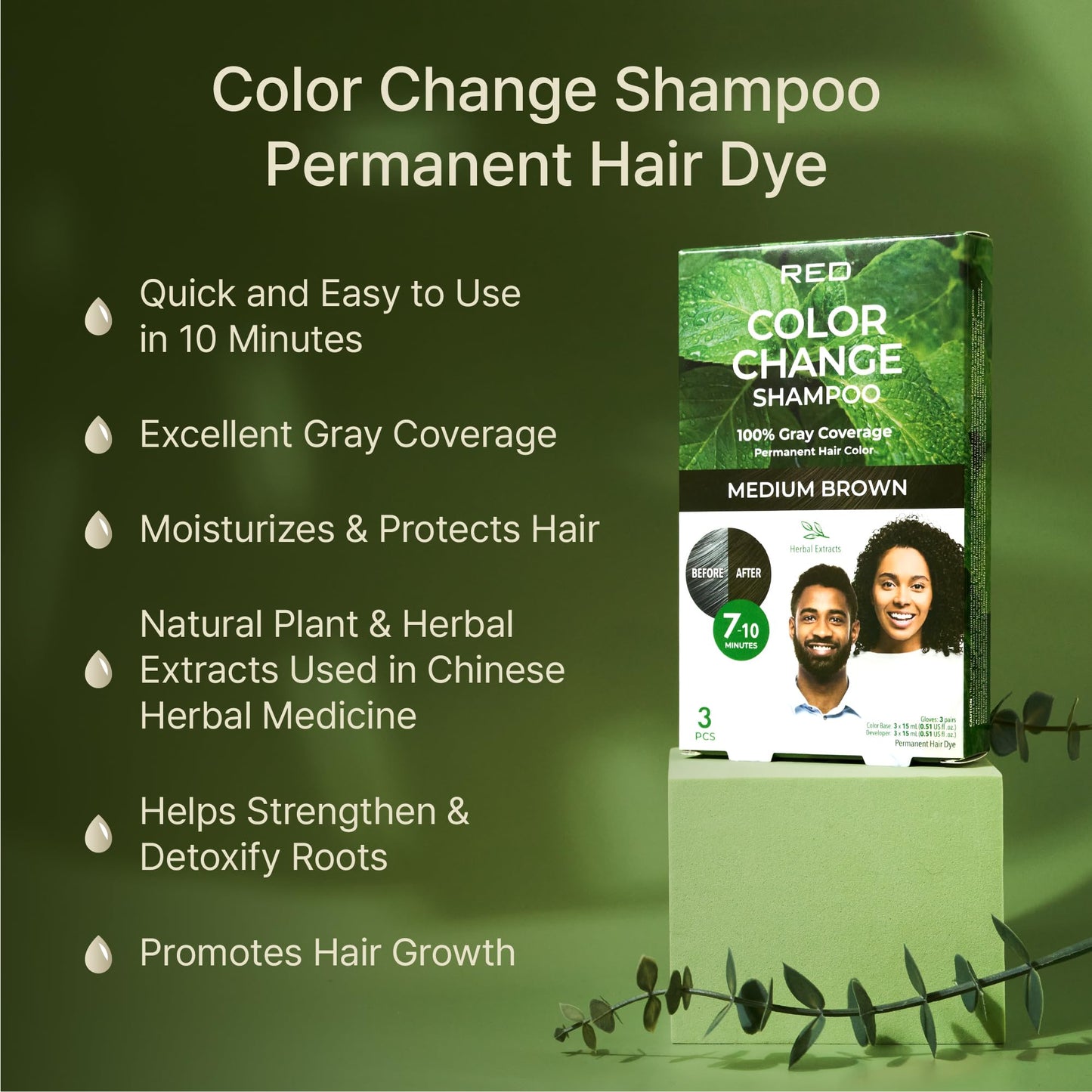 Red by Kiss Color Change Shampoo - Permanent Hair Color with 100% Gray Coverage, Quick 7-10 Minute Formula, No Tools Needed, Herbal Extracts, Includes