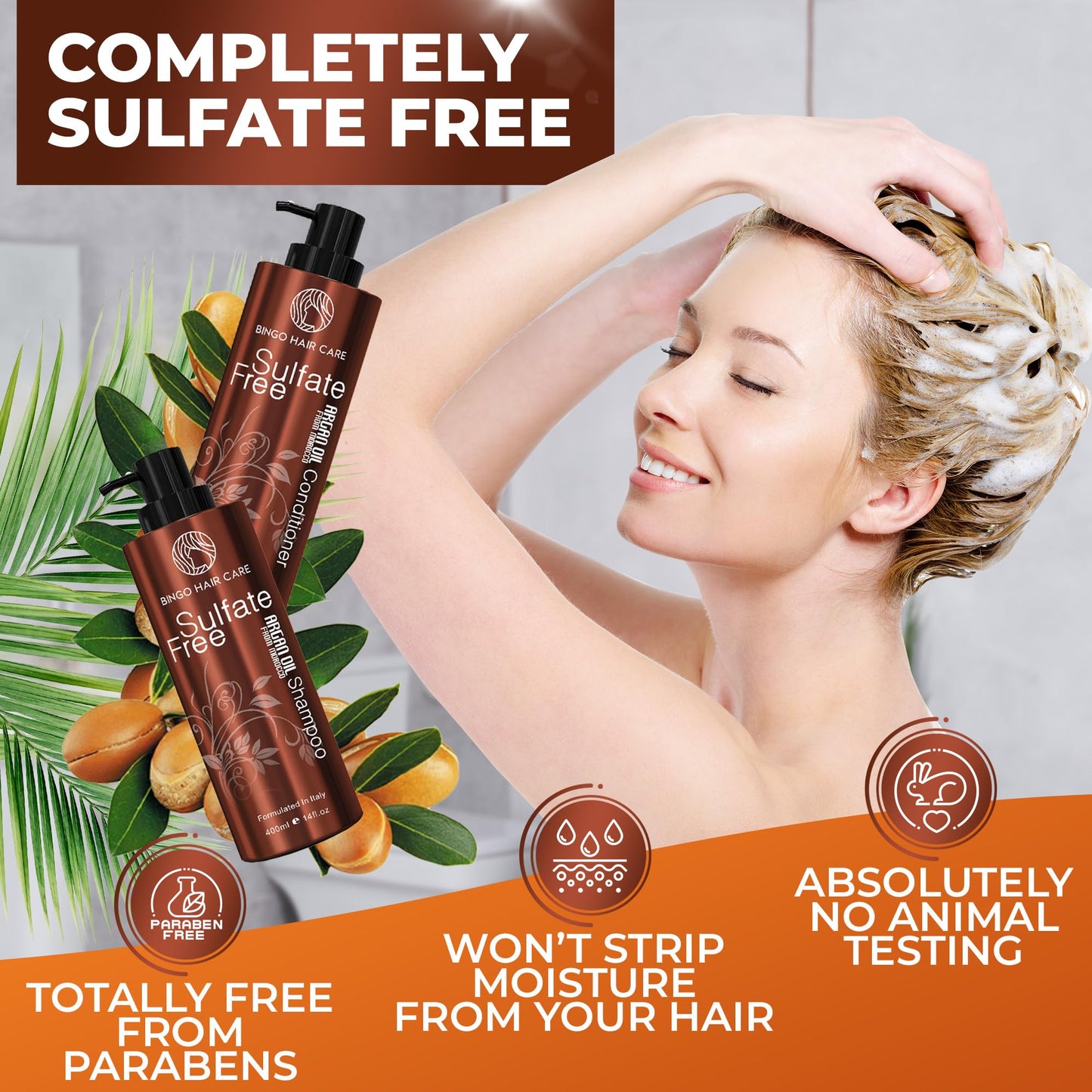 Moroccan Argan Oil Shampoo and Conditioner Set - Sulfate Free, Anti Frizz Hydrating Care for Women - Deep Moisturizing Treatment for Color, Keratin Beauty and Personal Care BINGO HAIR CARE