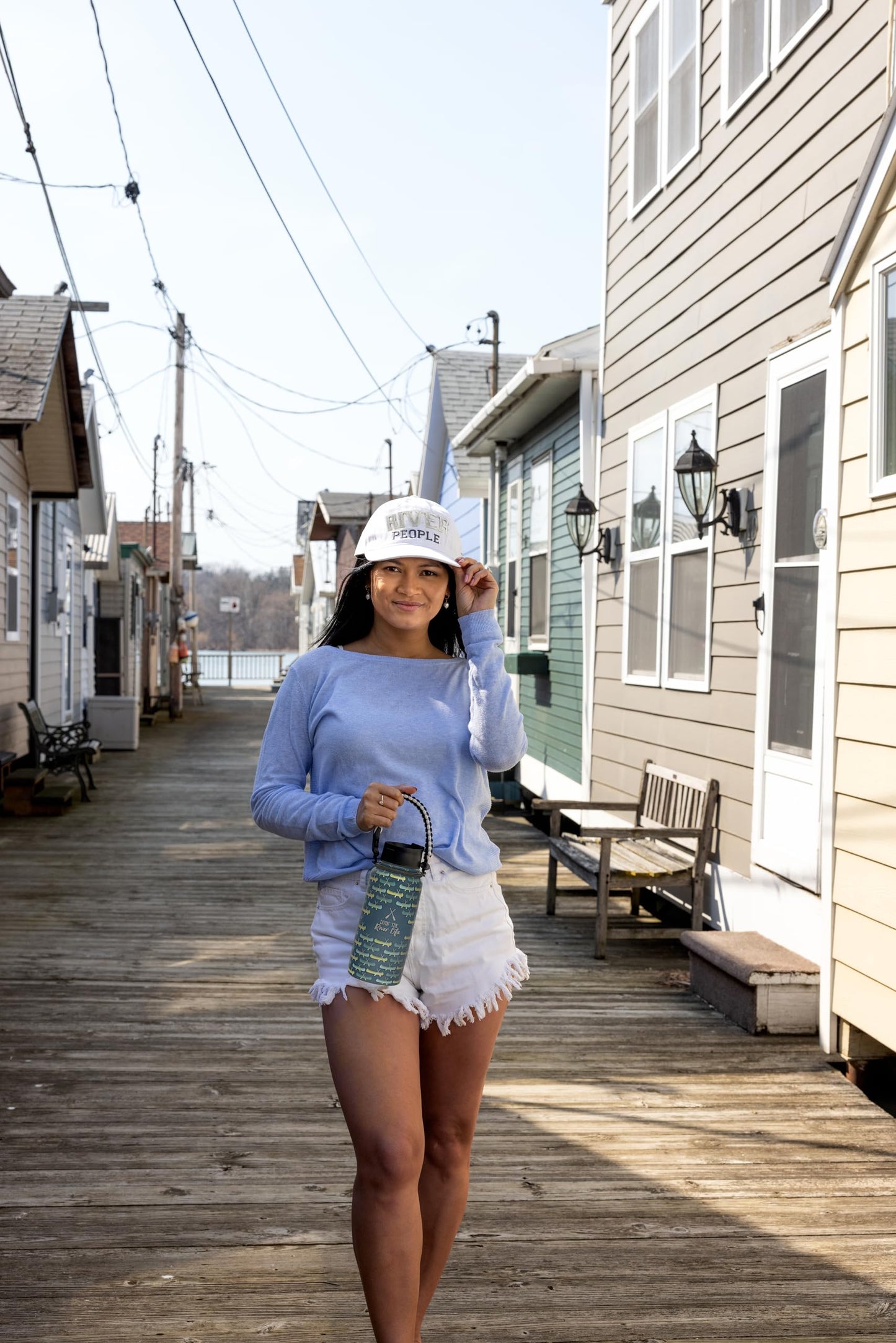 Pavilion Gift Company - Livin' The River Life - 32oz Stainless Steel Travel On The Go Water Bottle Coffee Thermal With Survival Rope Handle - Cabin