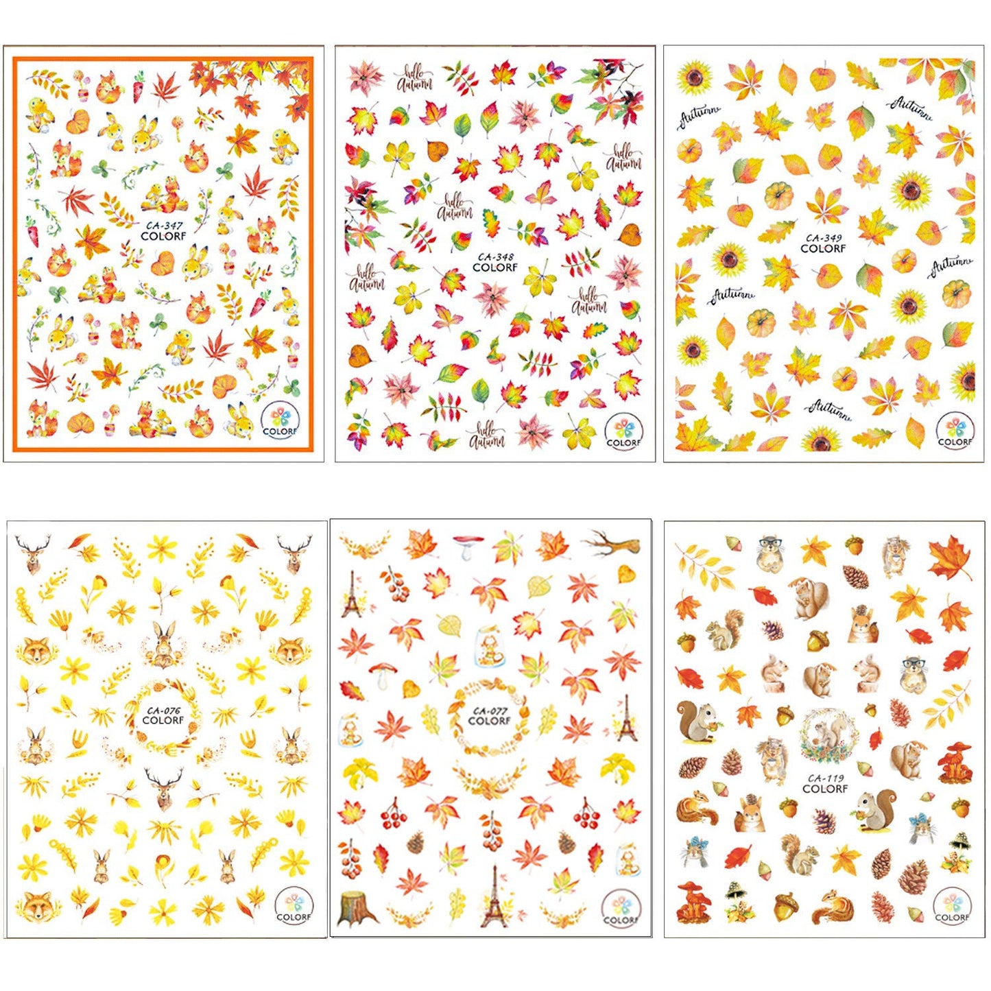 Adurself 1000+ Patterns Autumn Nail Art Decals Fall 3D Nail Self-Adhesive Stickers Harvest Pumpkin Maple Leaves Sunflower Squirrel for Women Girls