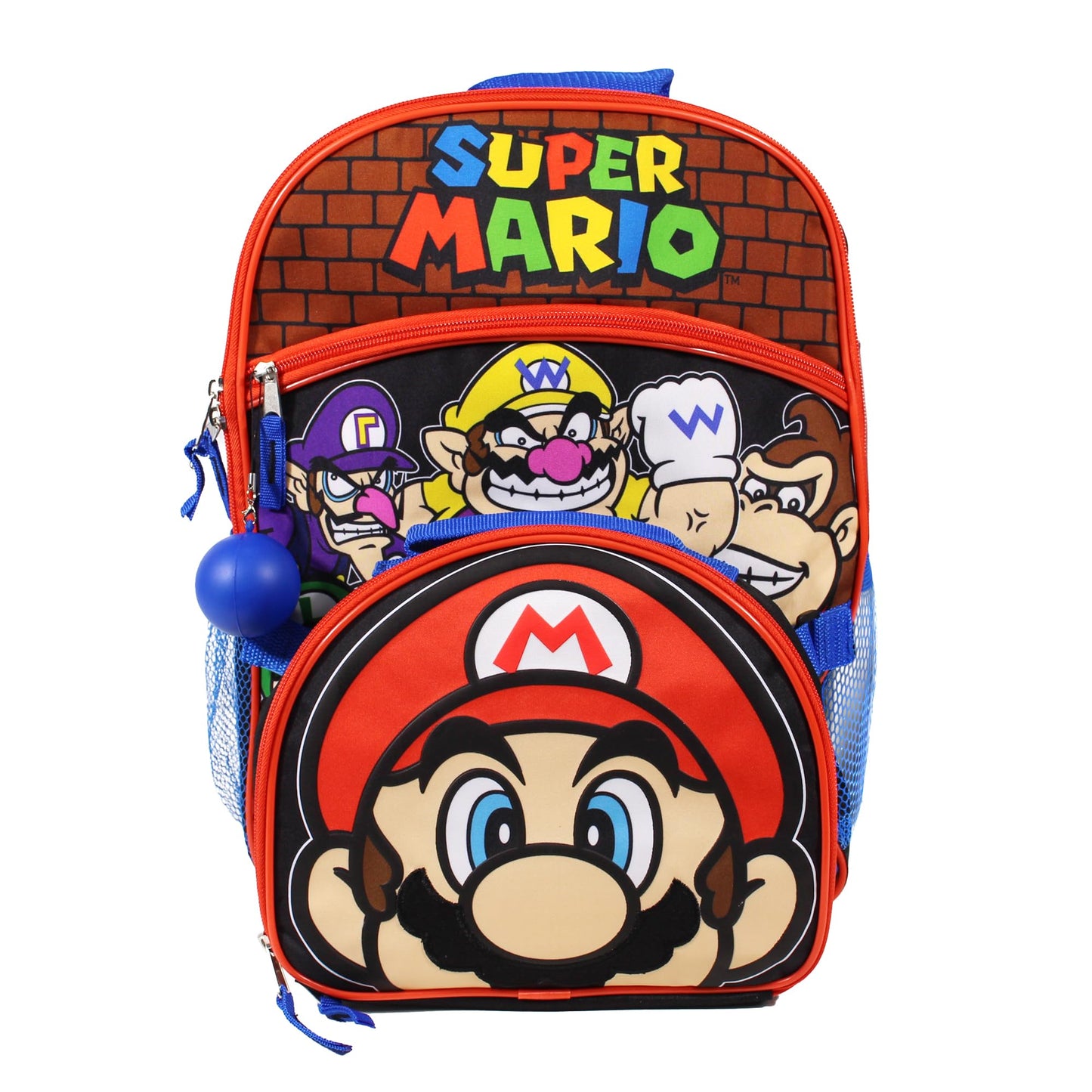 Nintendo Super Mario Bros. Backpack Set for Boys & Girls, Kids 16" School Bag with Front Zip Pocket, Red & Black