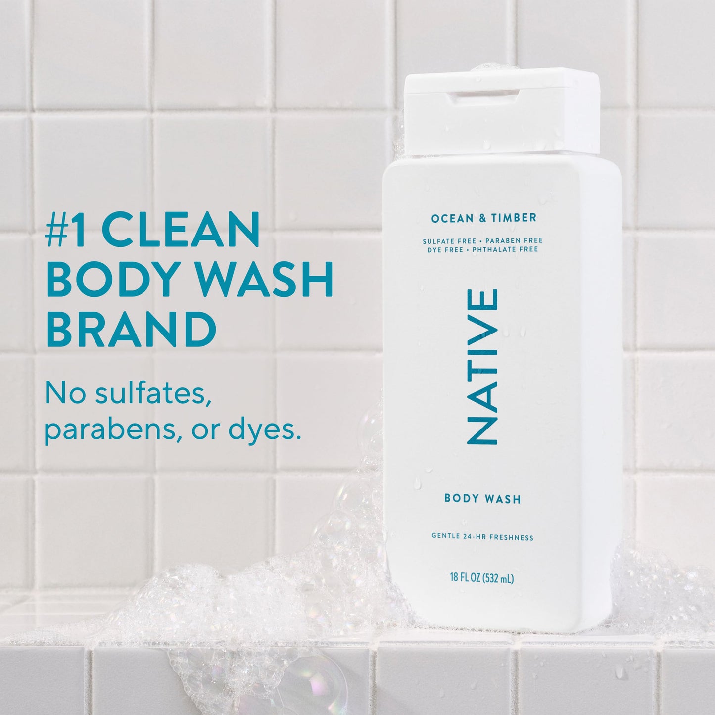 Native Body Wash Contains Naturally Derived Ingredients | For Women & Men, Sulfate, Paraben, & Dye Free Leaving Skin Soft and Hydrated | Ocean