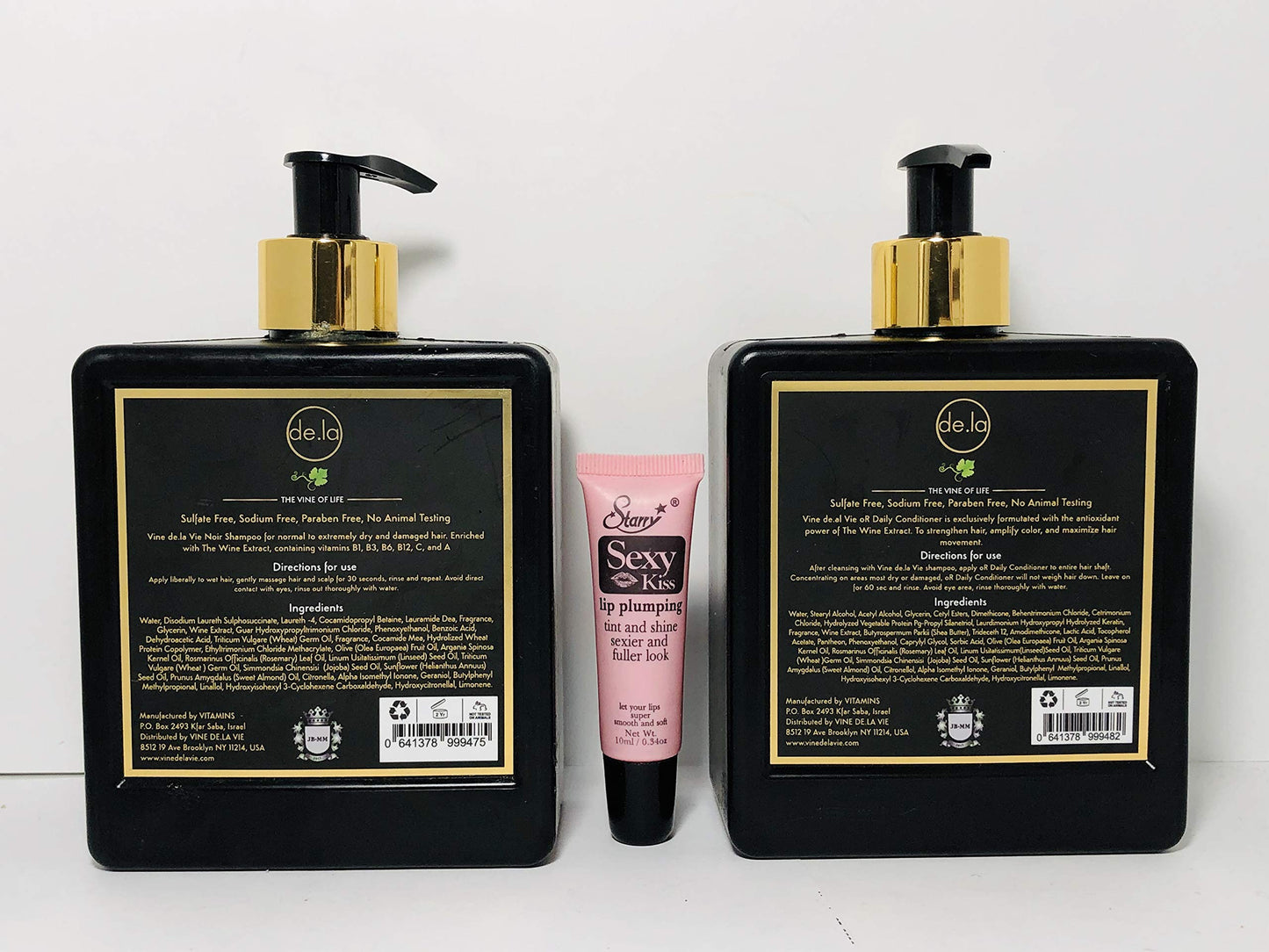 Vine de la Vie oR Noir Shampoo & Conditioner, Organic-Based - Wine Extract Antioxidants, Use on Wet or Dry Hair - 16.9 fl. oz. "Free Starry Sexy Kiss