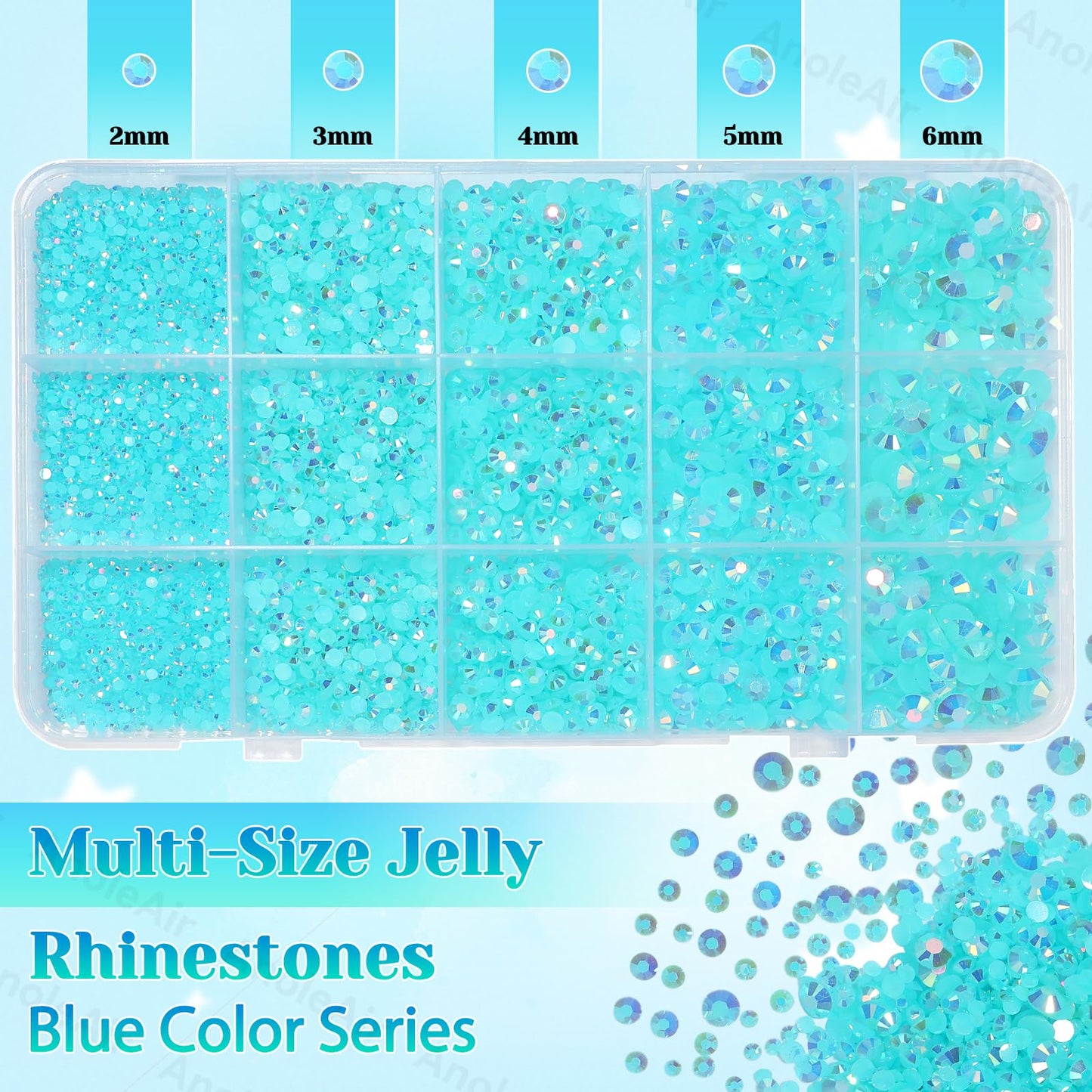12000Pcs Lake Blue Rhinestones for Bedazzling Kit, 2/3/4/5/6mm Mix Sizes Jelly Bedazzling Resin Gems, Gems Bedazzling for Crafting, Flatback Beauty and Personal Care AnoleAir