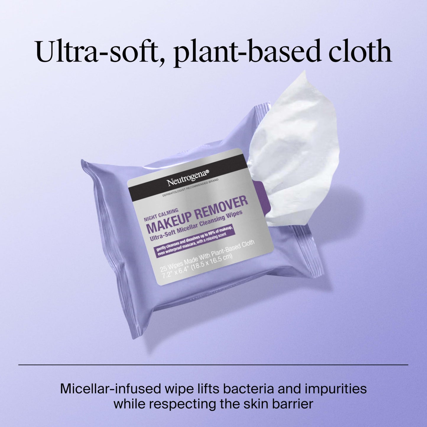 Neutrogena Night Calming Makeup Remover Face Wipes, Nighttime Cleansing Towelettes Remove Sweat, Dirt & Makeup & Calms Skin, Hypoallergenic, 100%